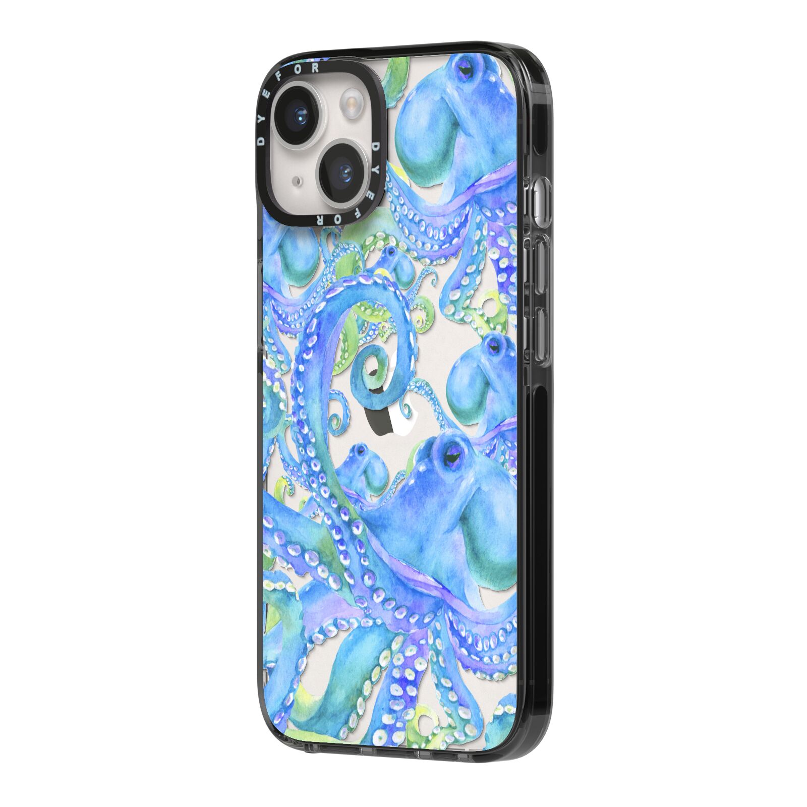 Octopus iPhone 14 Black Impact Case Side Angle on Silver phone