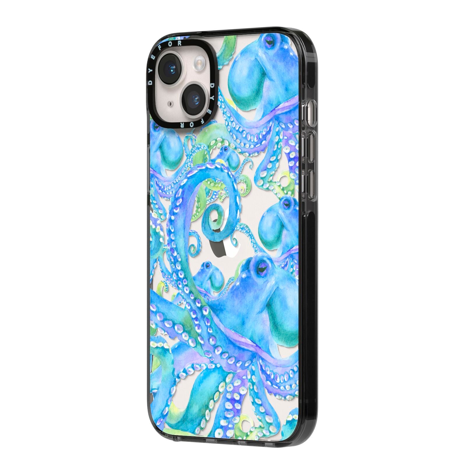 Octopus iPhone 14 Plus Black Impact Case Side Angle on Silver phone