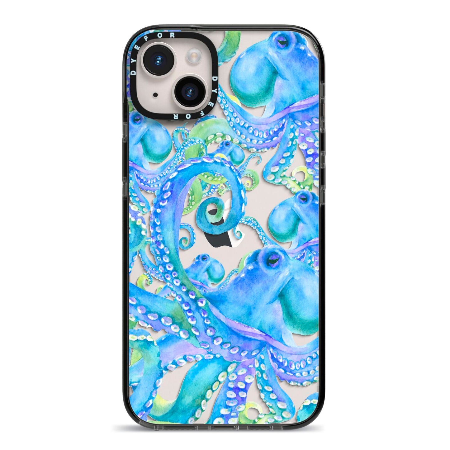 Octopus iPhone 14 Plus Black Impact Case on Silver phone