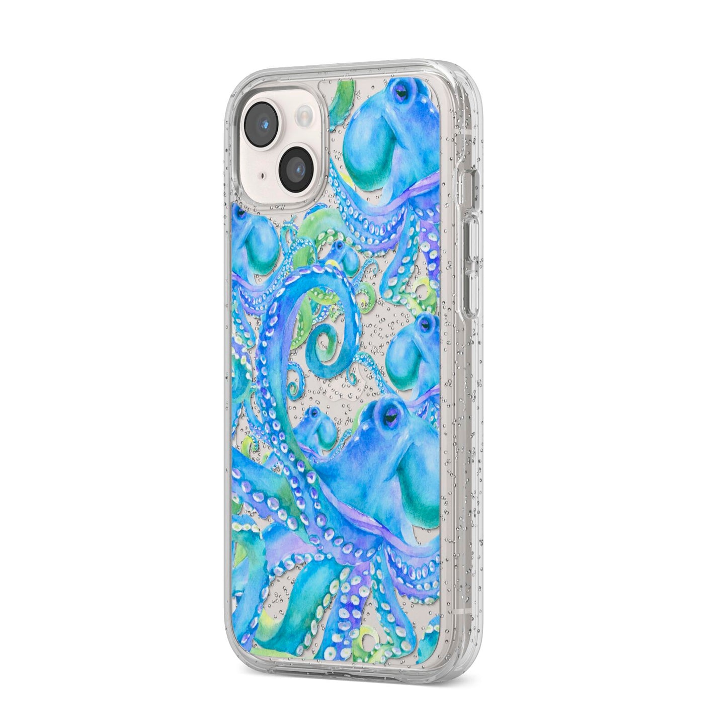 Octopus iPhone 14 Plus Glitter Tough Case Starlight Angled Image
