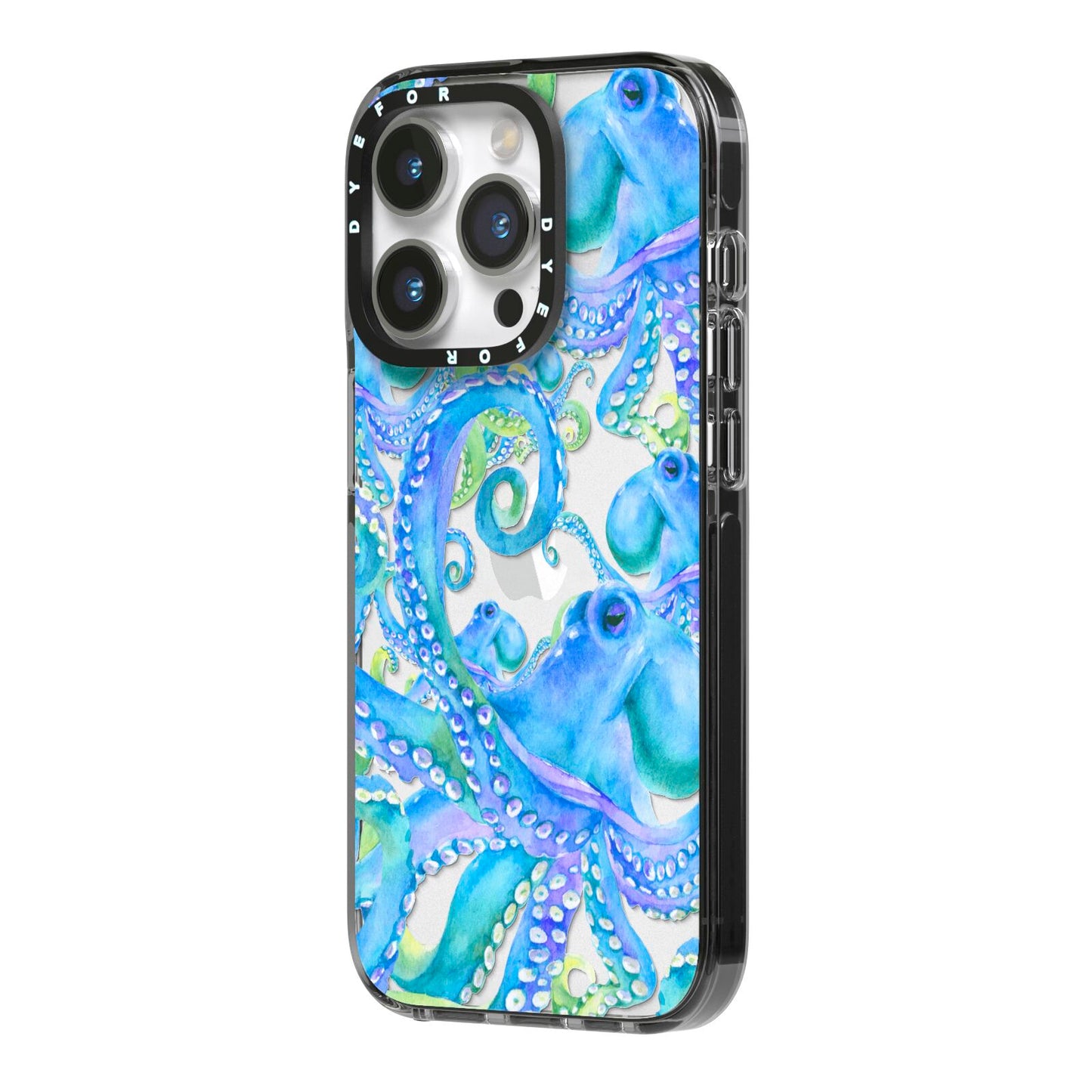 Octopus iPhone 14 Pro Black Impact Case Side Angle on Silver phone