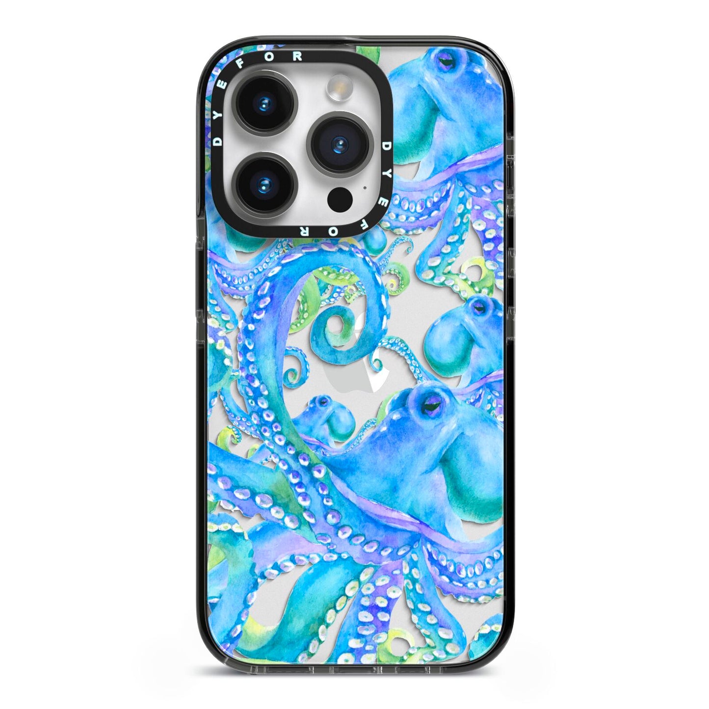 Octopus iPhone 14 Pro Black Impact Case on Silver phone