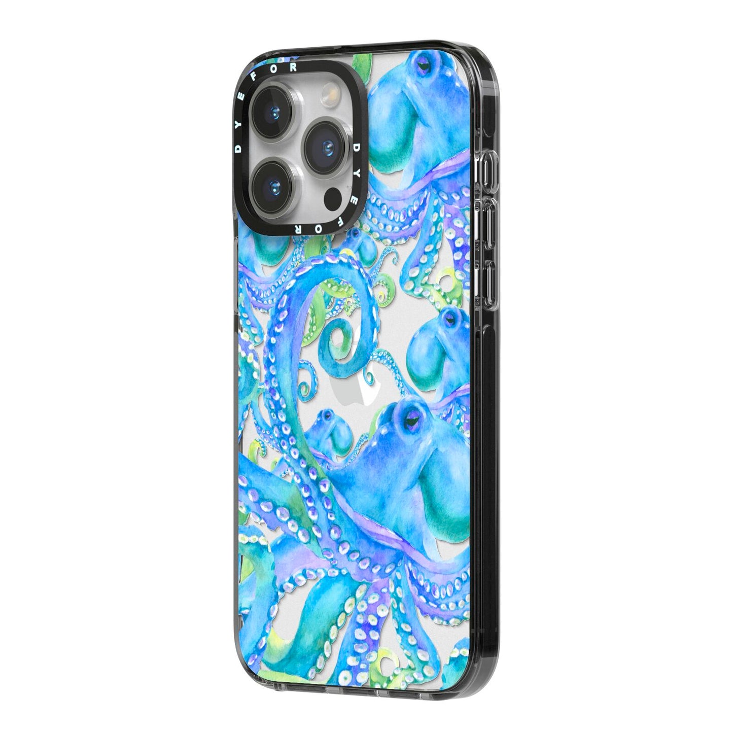 Octopus iPhone 14 Pro Max Black Impact Case Side Angle on Silver phone