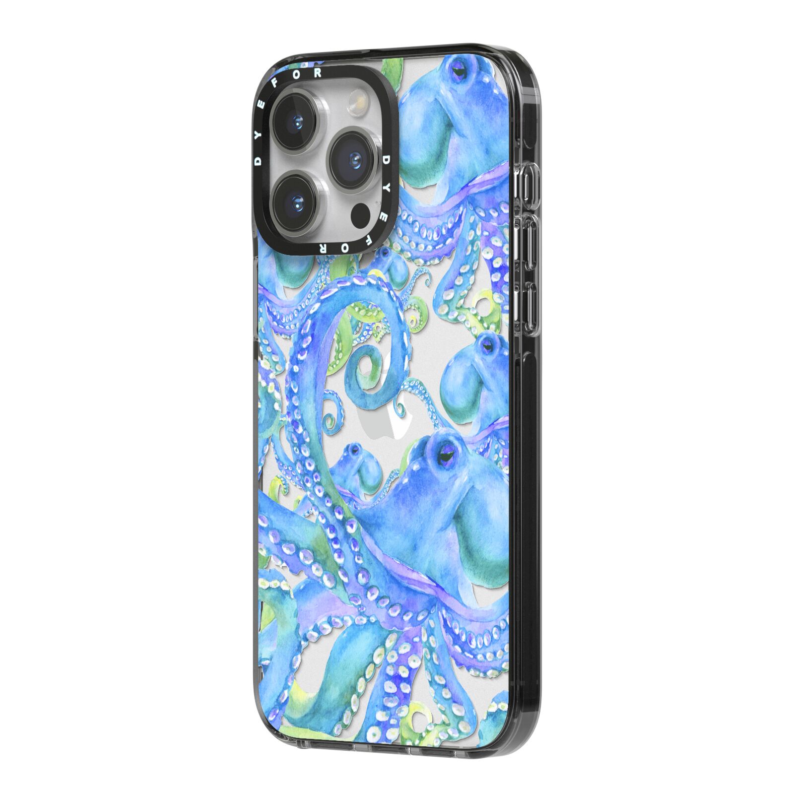 Octopus iPhone 14 Pro Max Black Impact Case Side Angle on Silver phone