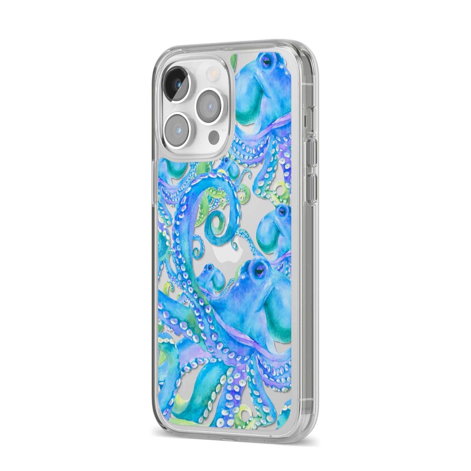 Octopus iPhone 14 Pro Max Clear Tough Case Silver Angled Image