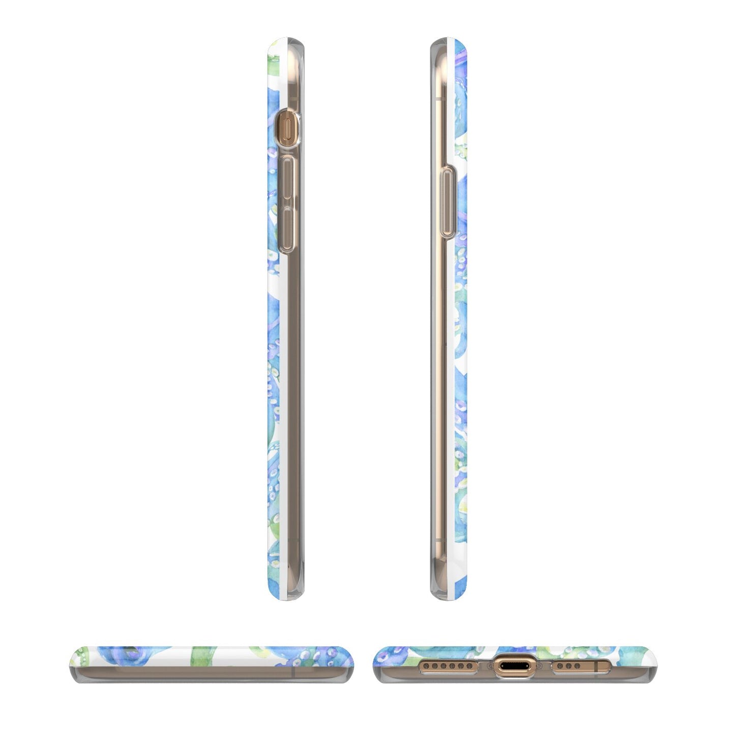 Octopus iPhone XS 3D Tough Case in Gold Angled Images