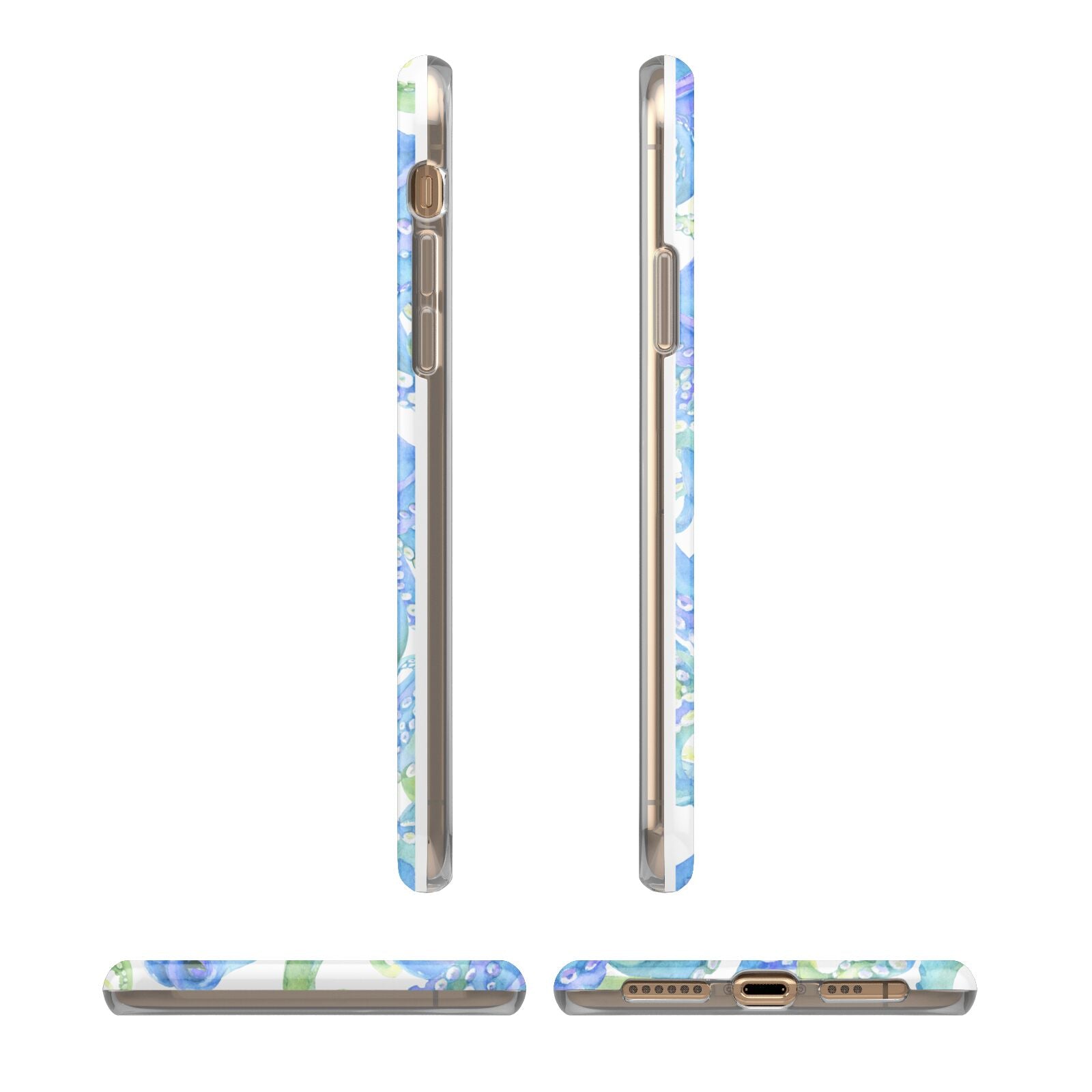 Octopus iPhone XS 3D Tough Case in Gold Angled Images