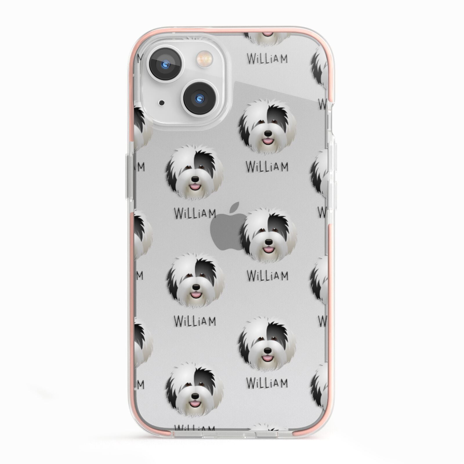 Old English Sheepdog Icon with Name iPhone 13 TPU Impact Case with Pink Edges