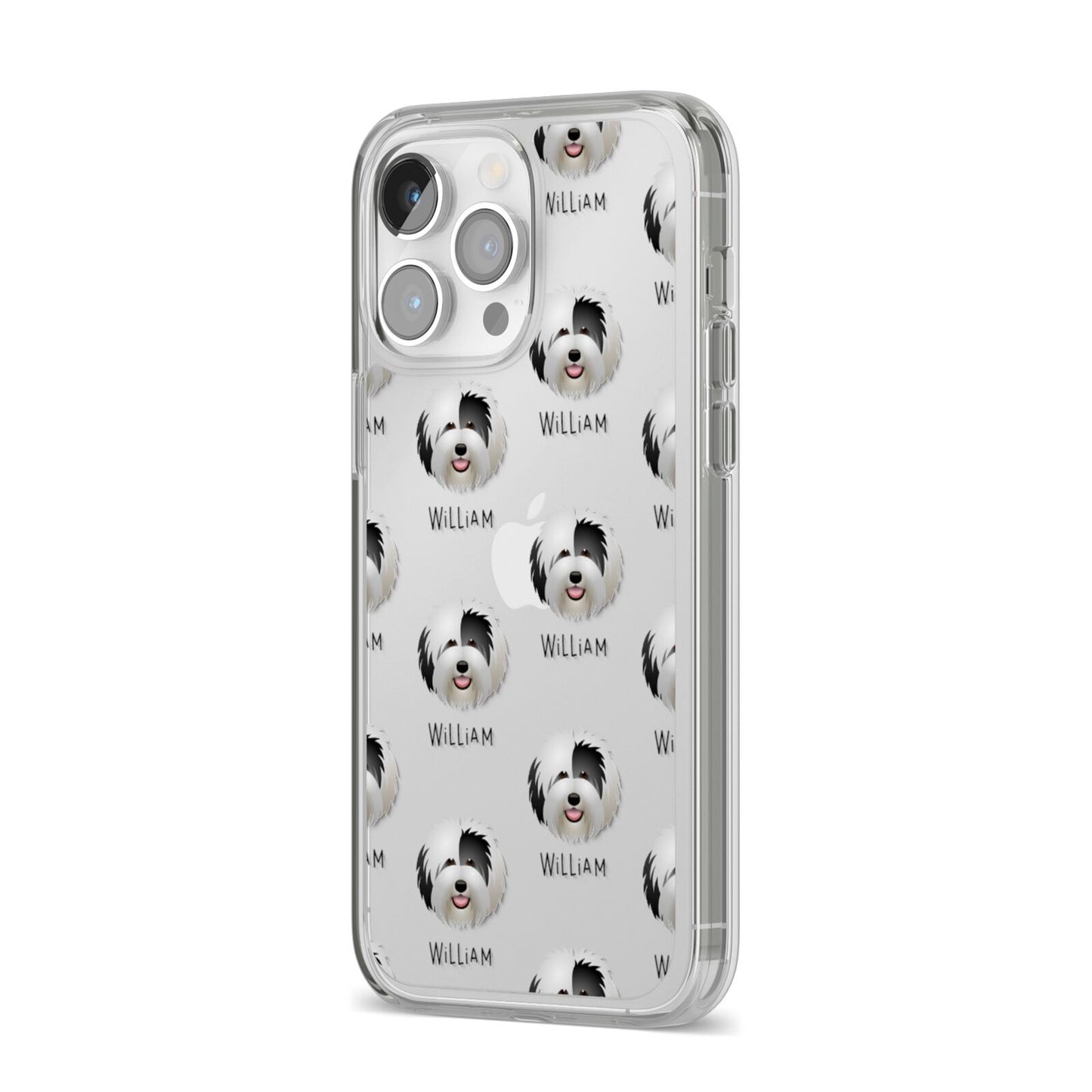 Old English Sheepdog Icon with Name iPhone 14 Pro Max Clear Tough Case Silver Angled Image