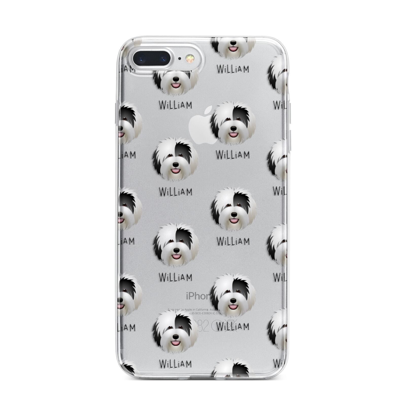 Old English Sheepdog Icon with Name iPhone 7 Plus Bumper Case on Silver iPhone