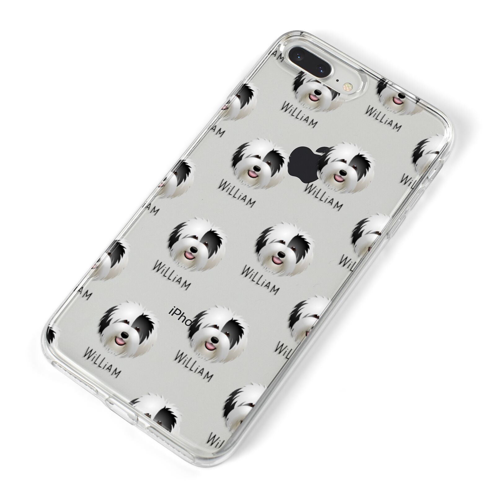 Old English Sheepdog Icon with Name iPhone 8 Plus Bumper Case on Silver iPhone Alternative Image