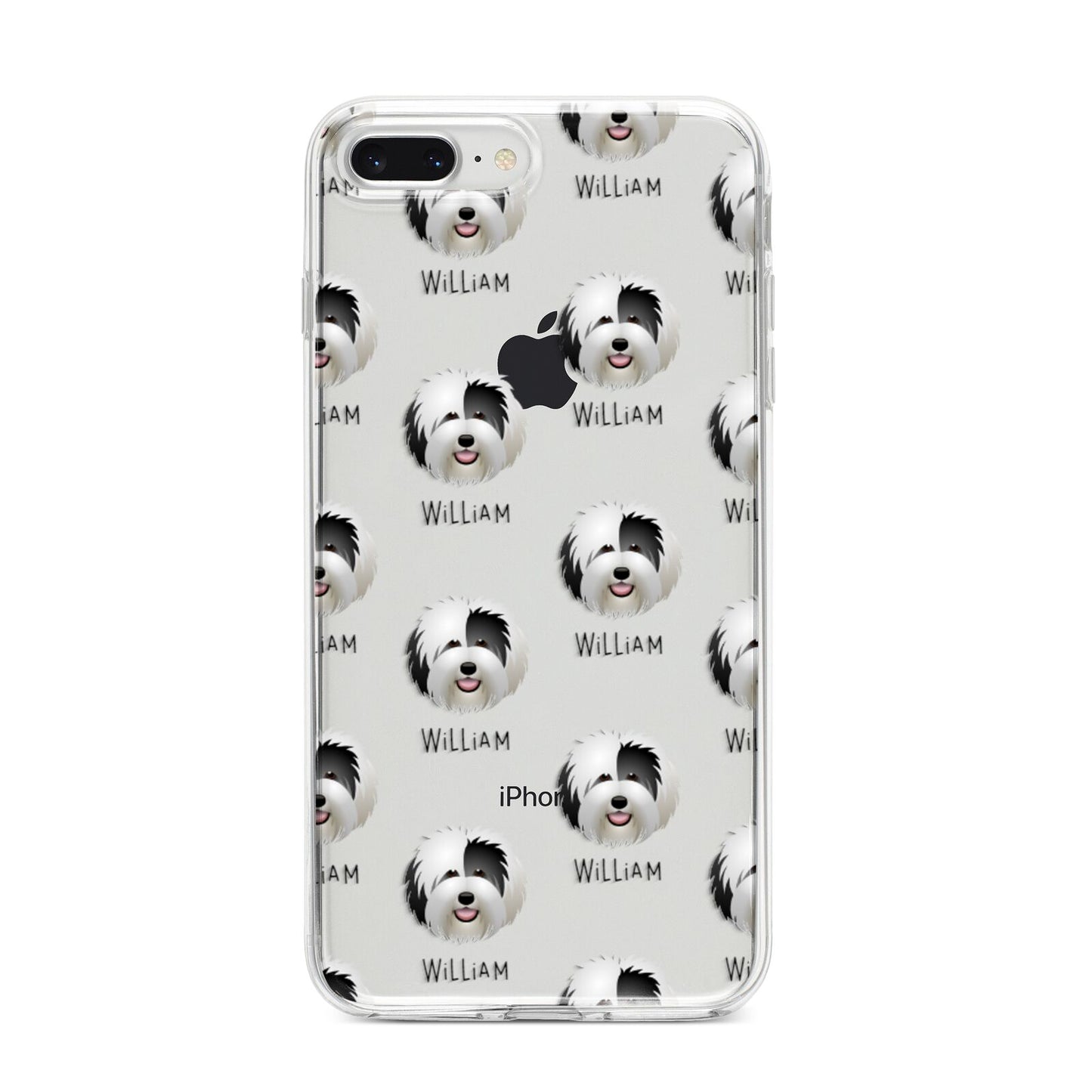 Old English Sheepdog Icon with Name iPhone 8 Plus Bumper Case on Silver iPhone