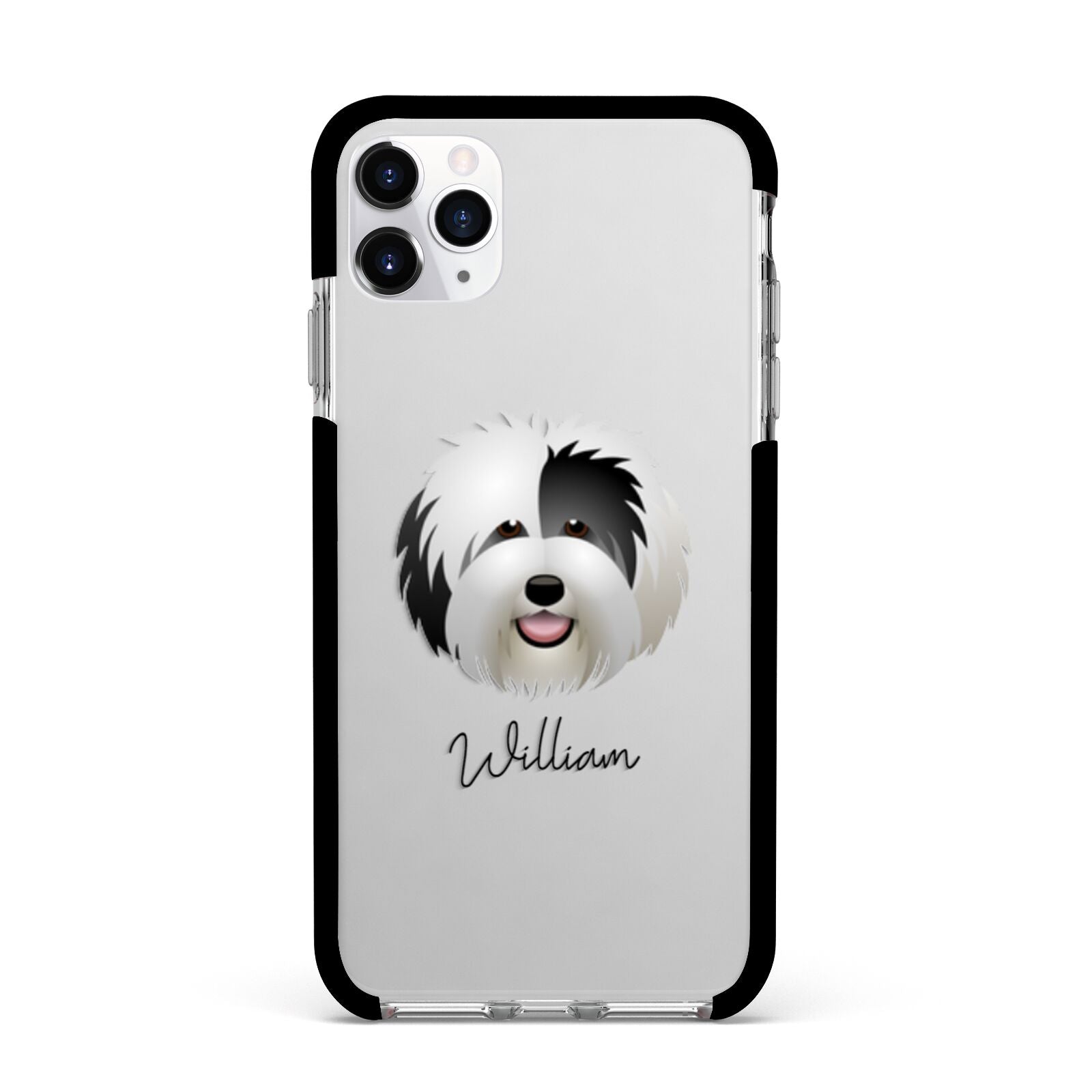 Old English Sheepdog Personalised Apple iPhone 11 Pro Max in Silver with Black Impact Case