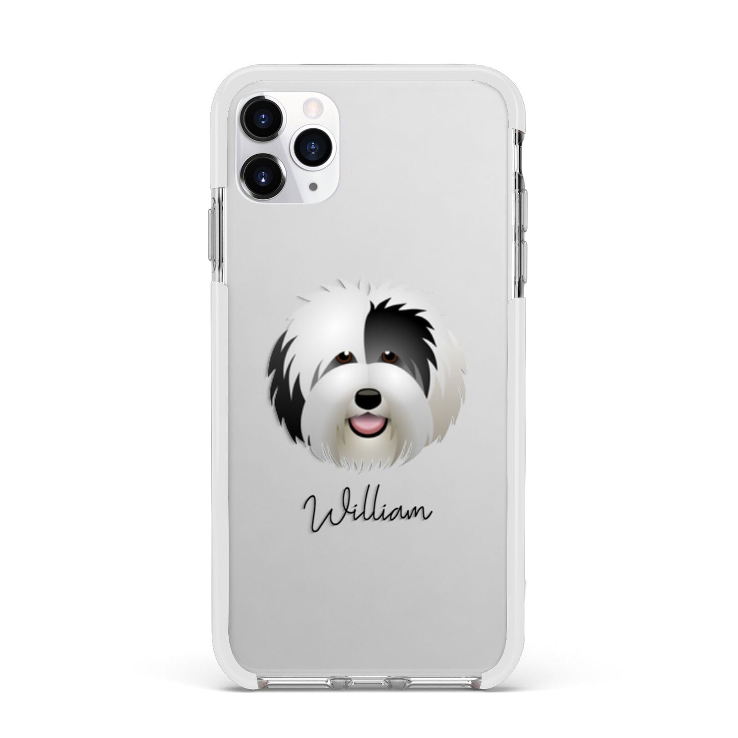 Old English Sheepdog Personalised Apple iPhone 11 Pro Max in Silver with White Impact Case