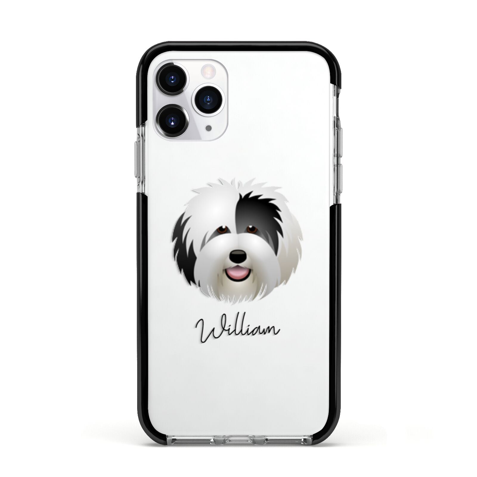 Old English Sheepdog Personalised Apple iPhone 11 Pro in Silver with Black Impact Case