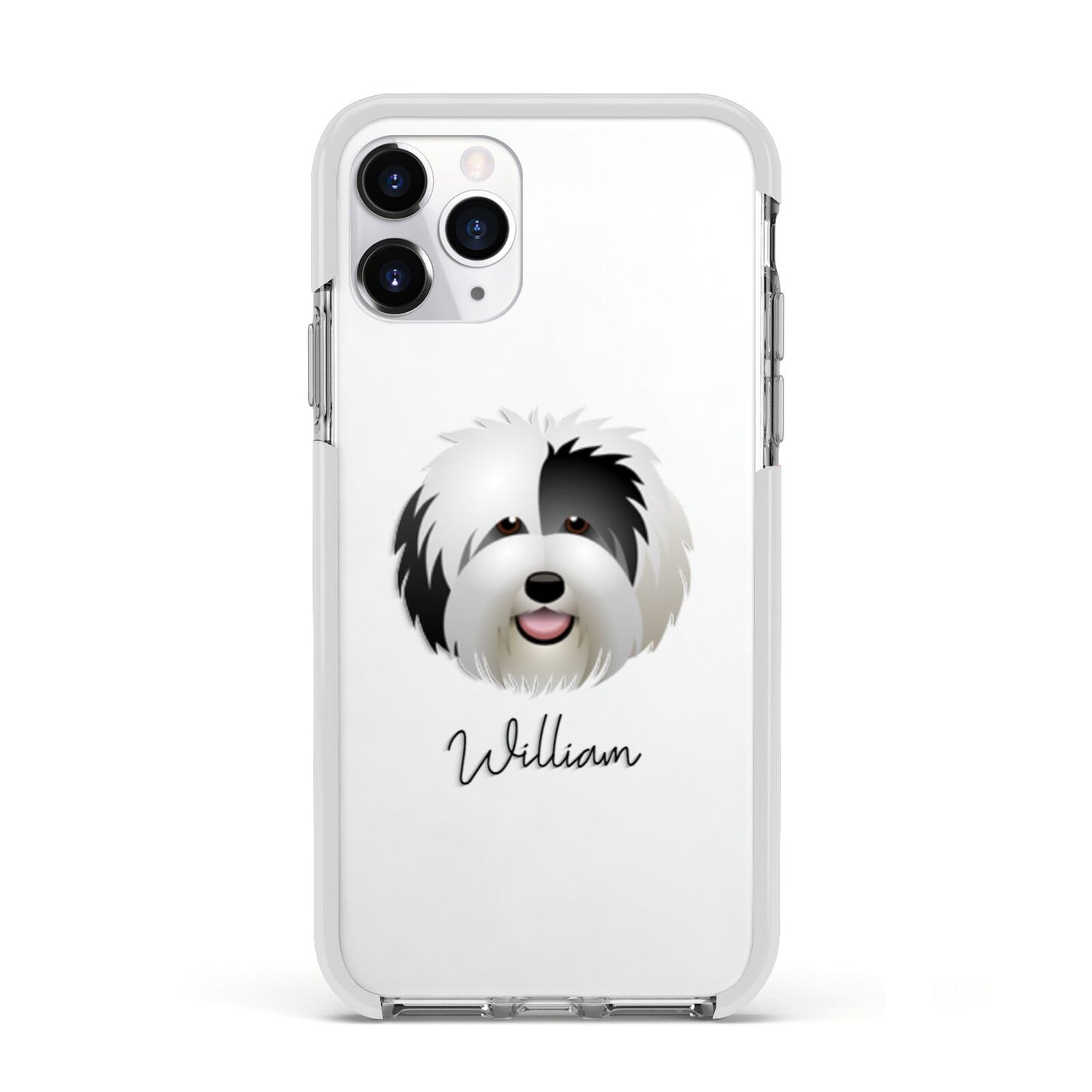 Old English Sheepdog Personalised Apple iPhone 11 Pro in Silver with White Impact Case