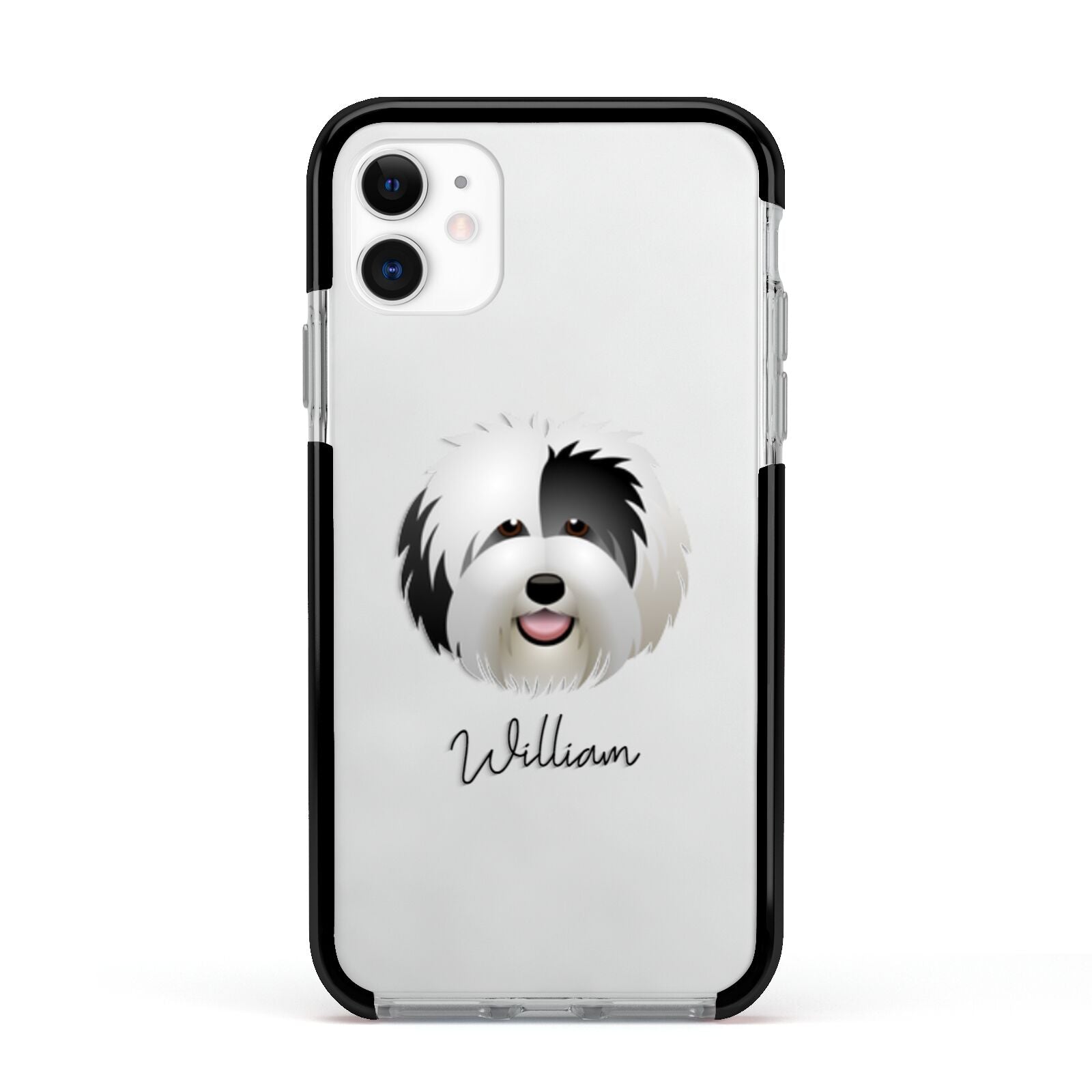 Old English Sheepdog Personalised Apple iPhone 11 in White with Black Impact Case