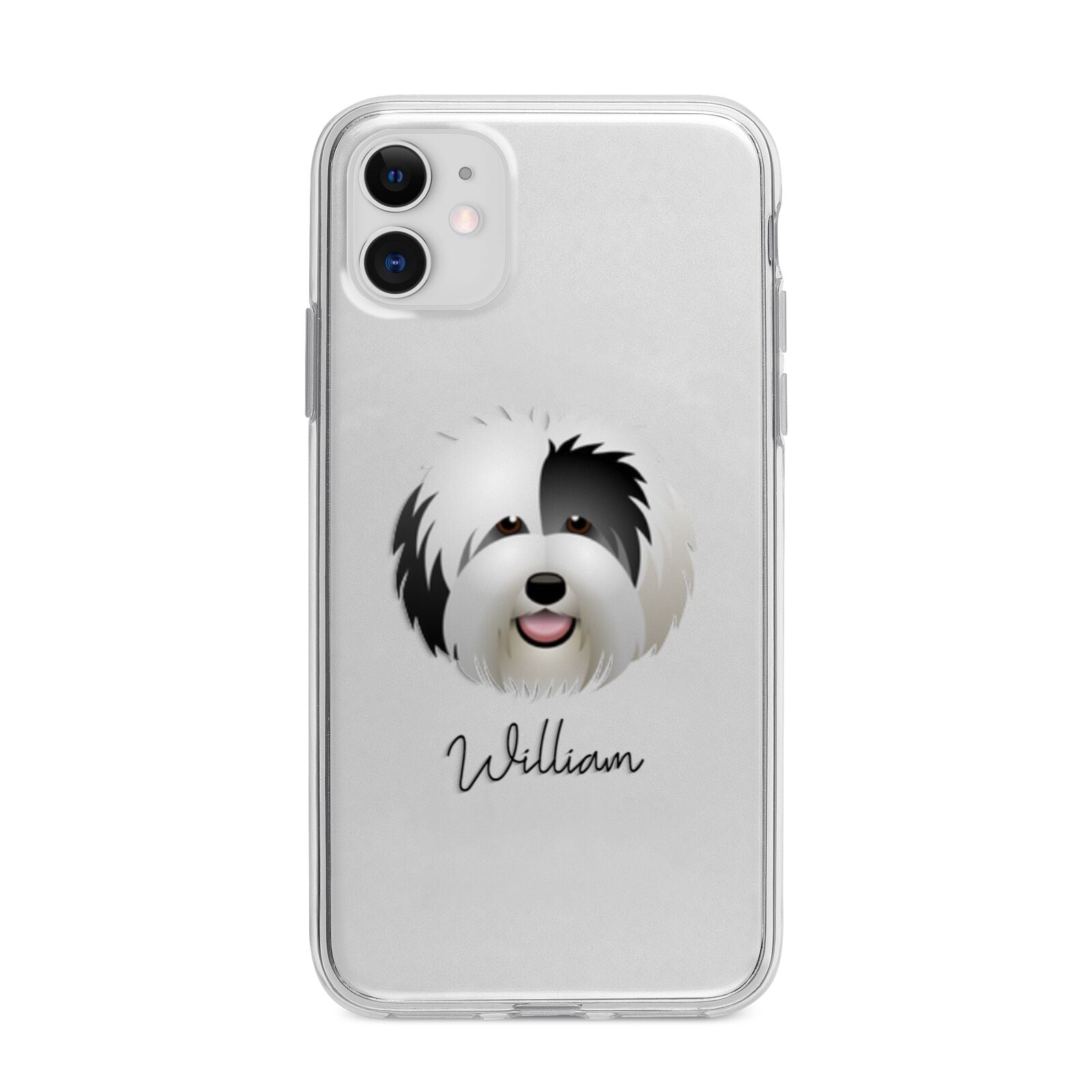 Old English Sheepdog Personalised Apple iPhone 11 in White with Bumper Case