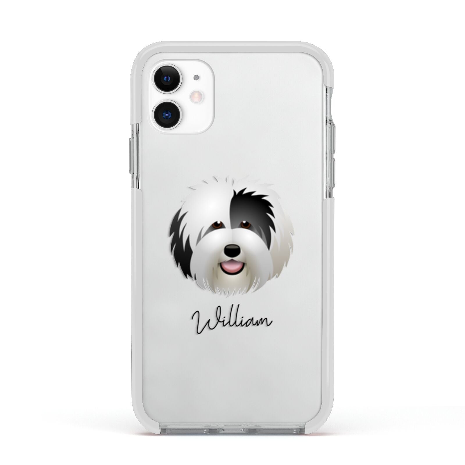 Old English Sheepdog Personalised Apple iPhone 11 in White with White Impact Case