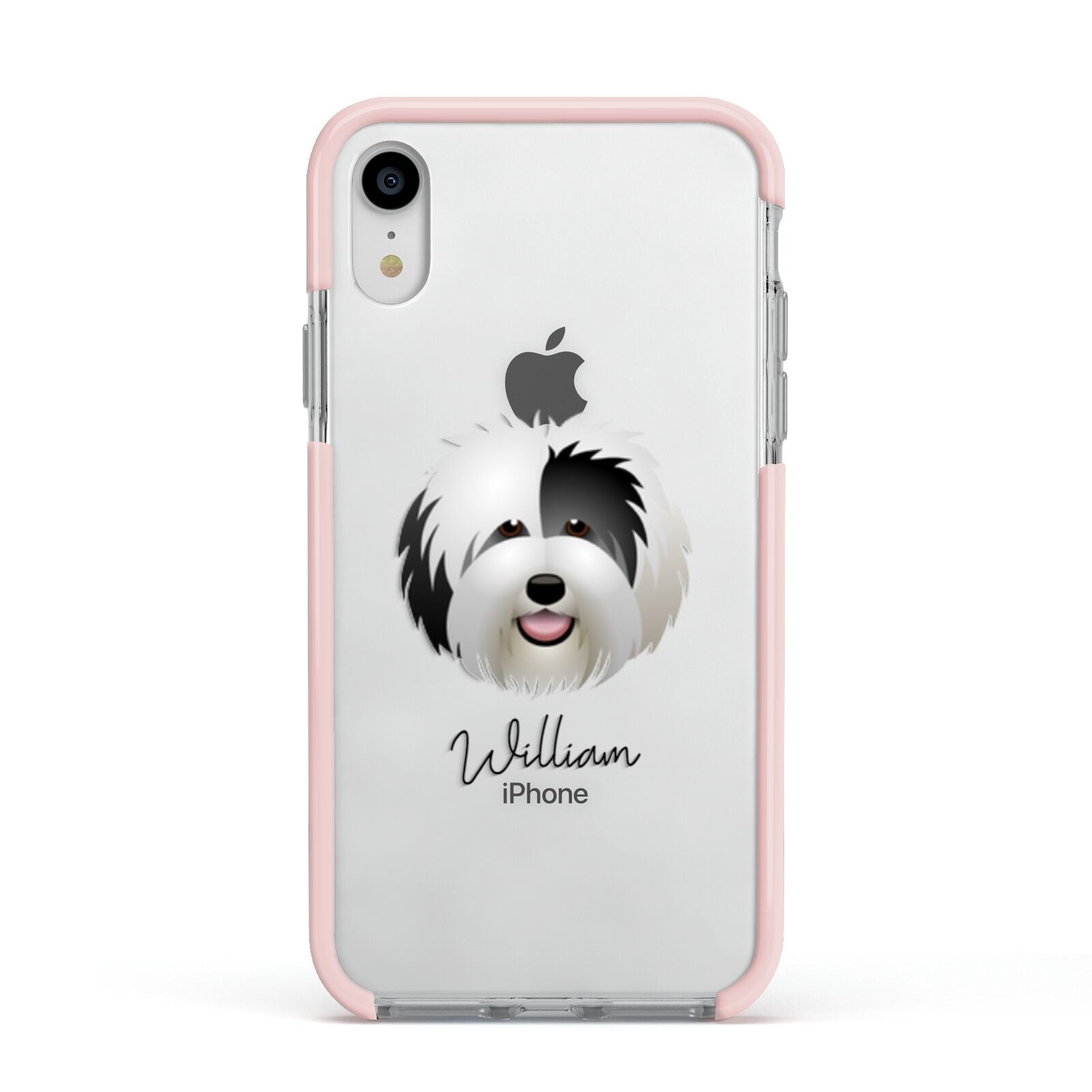 Old English Sheepdog Personalised Apple iPhone XR Impact Case Pink Edge on Silver Phone