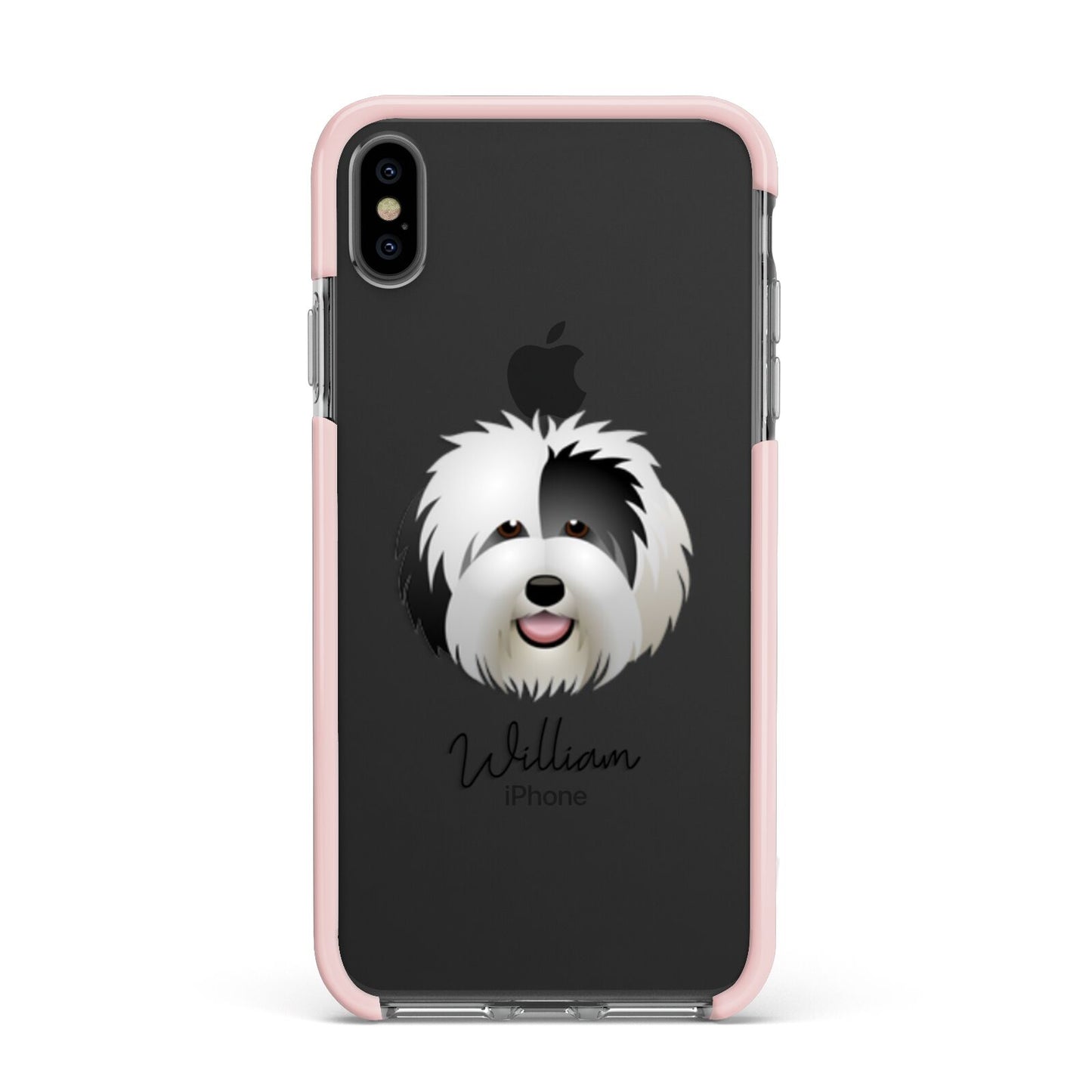 Old English Sheepdog Personalised Apple iPhone Xs Max Impact Case Pink Edge on Black Phone