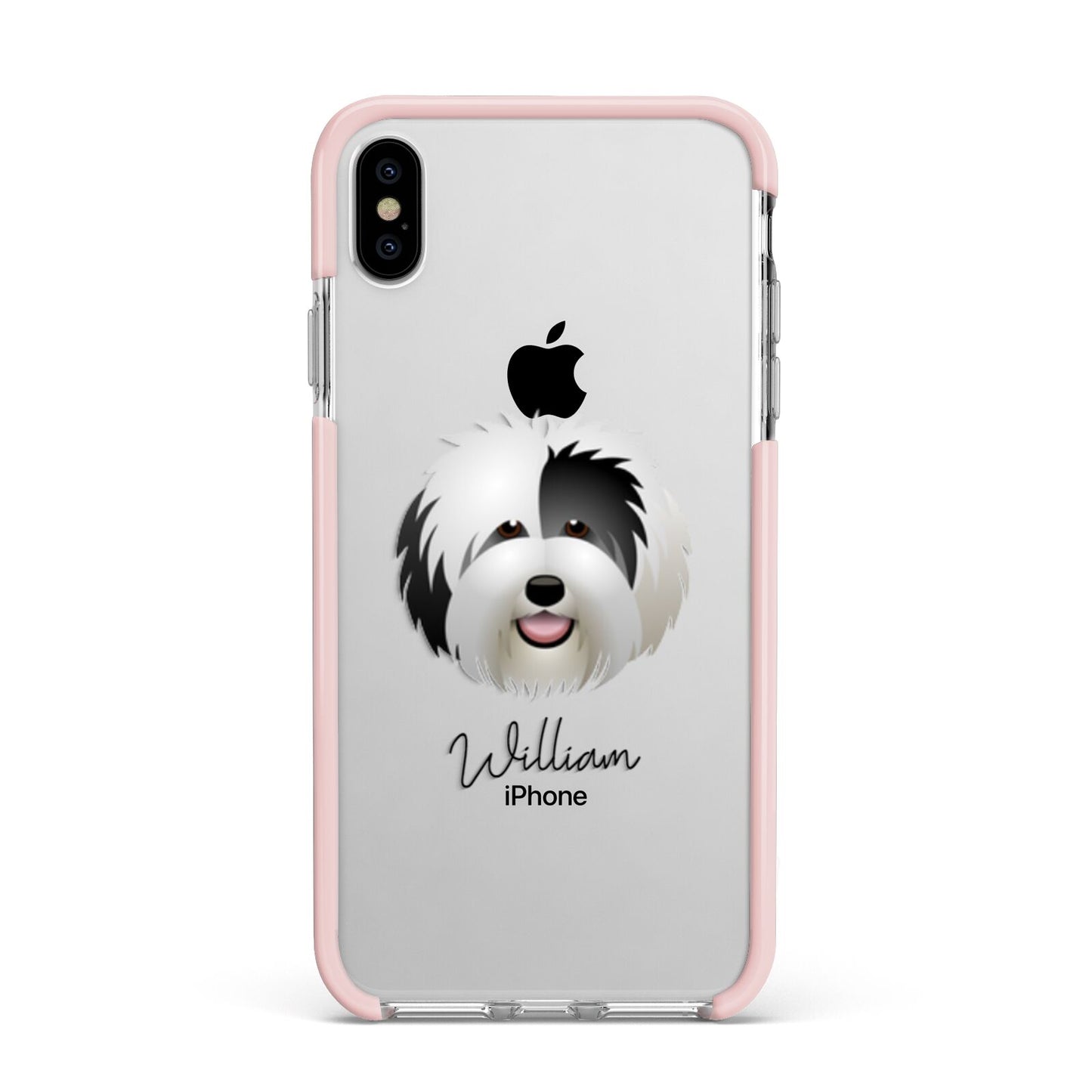 Old English Sheepdog Personalised Apple iPhone Xs Max Impact Case Pink Edge on Silver Phone