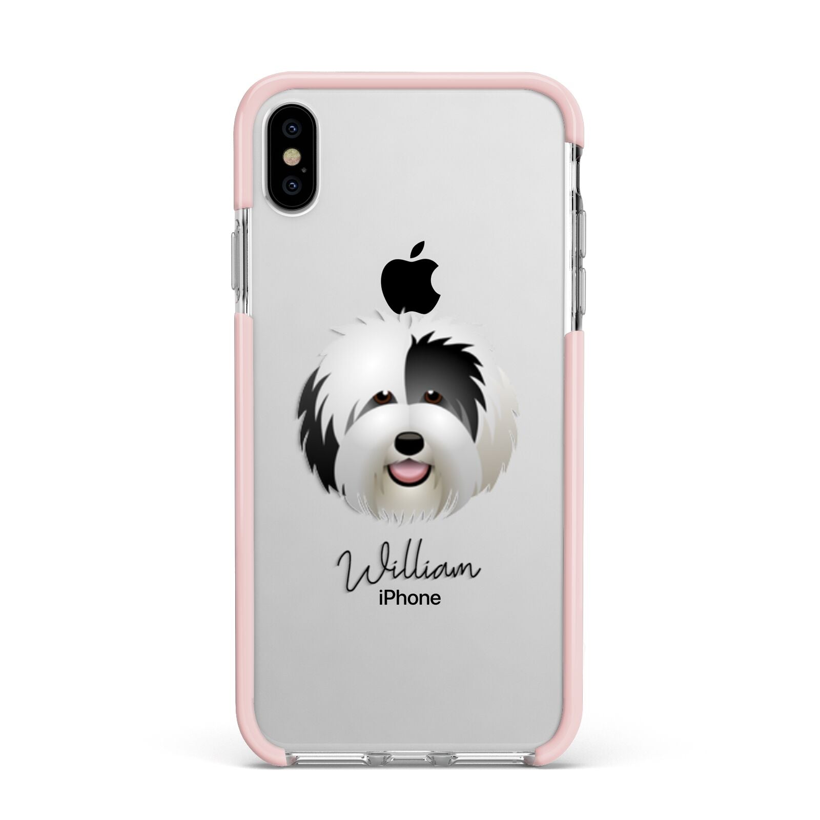 Old English Sheepdog Personalised Apple iPhone Xs Max Impact Case Pink Edge on Silver Phone