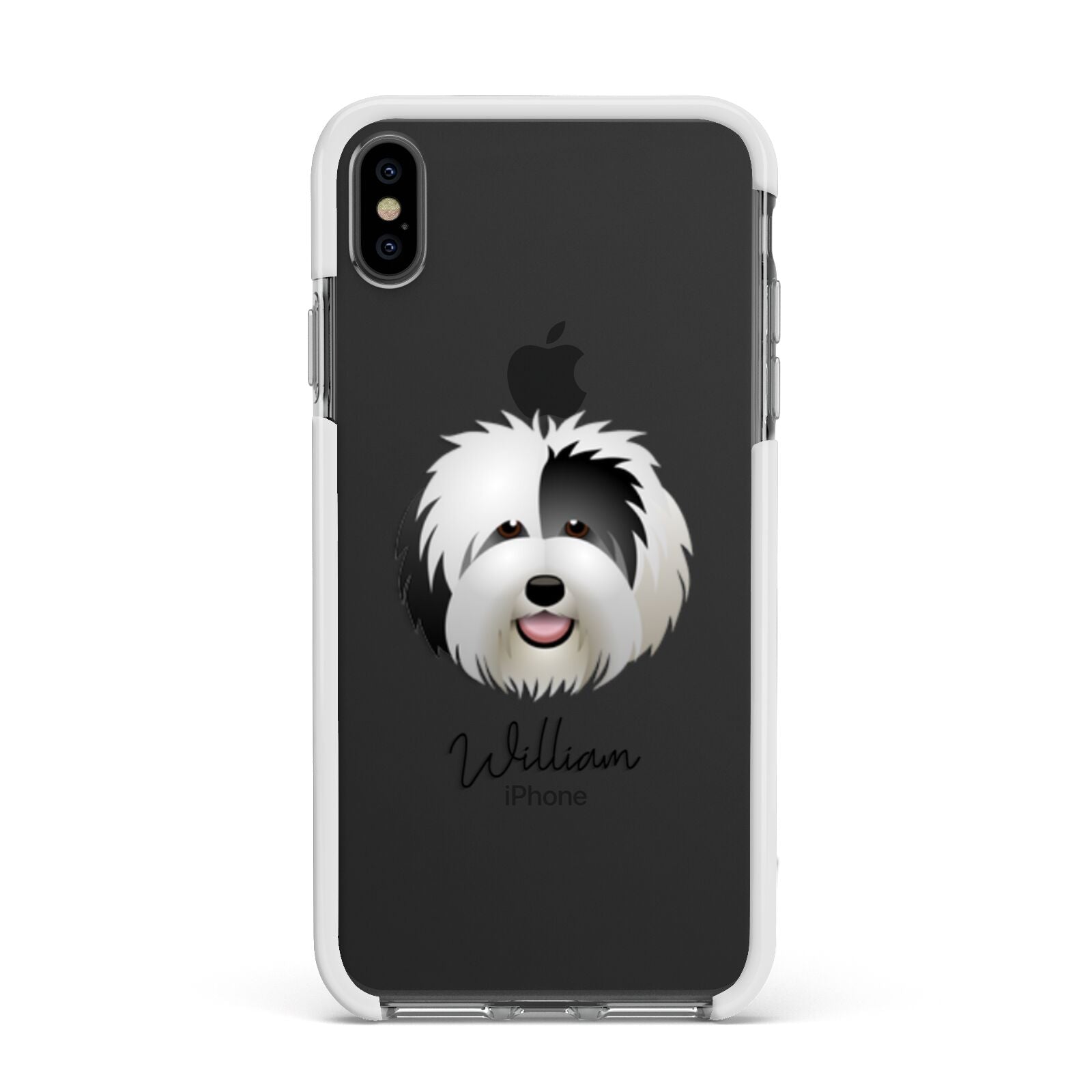 Old English Sheepdog Personalised Apple iPhone Xs Max Impact Case White Edge on Black Phone