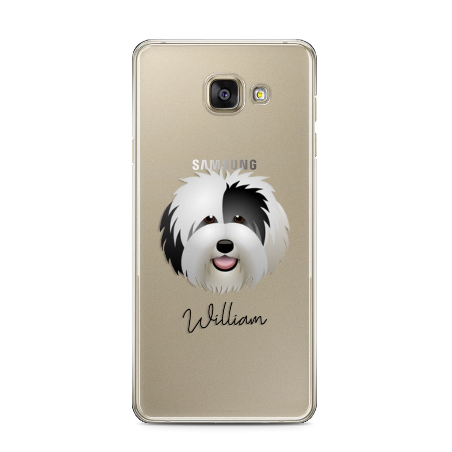 Old English Sheepdog Personalised Samsung Galaxy A3 2016 Case on gold phone