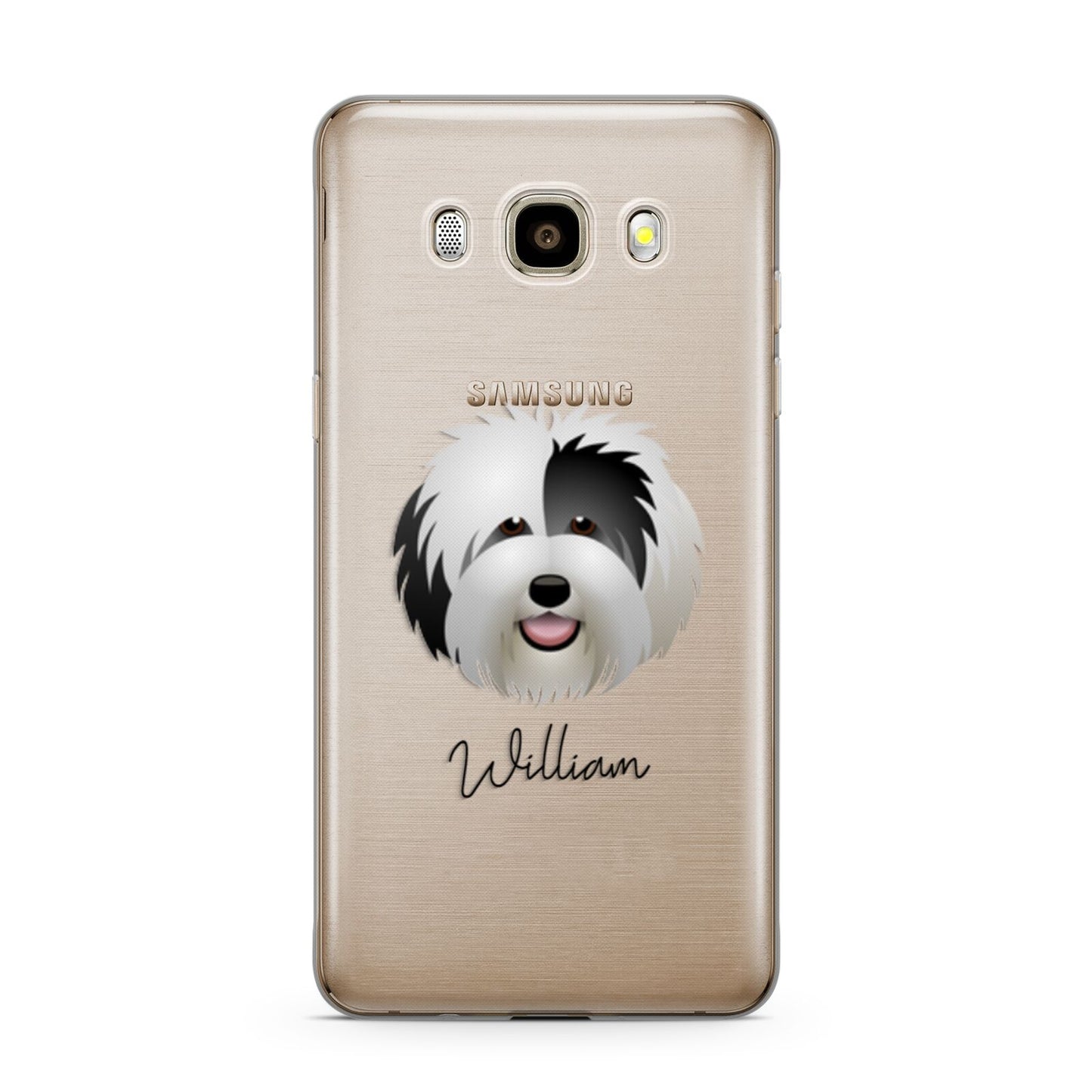 Old English Sheepdog Personalised Samsung Galaxy J7 2016 Case on gold phone
