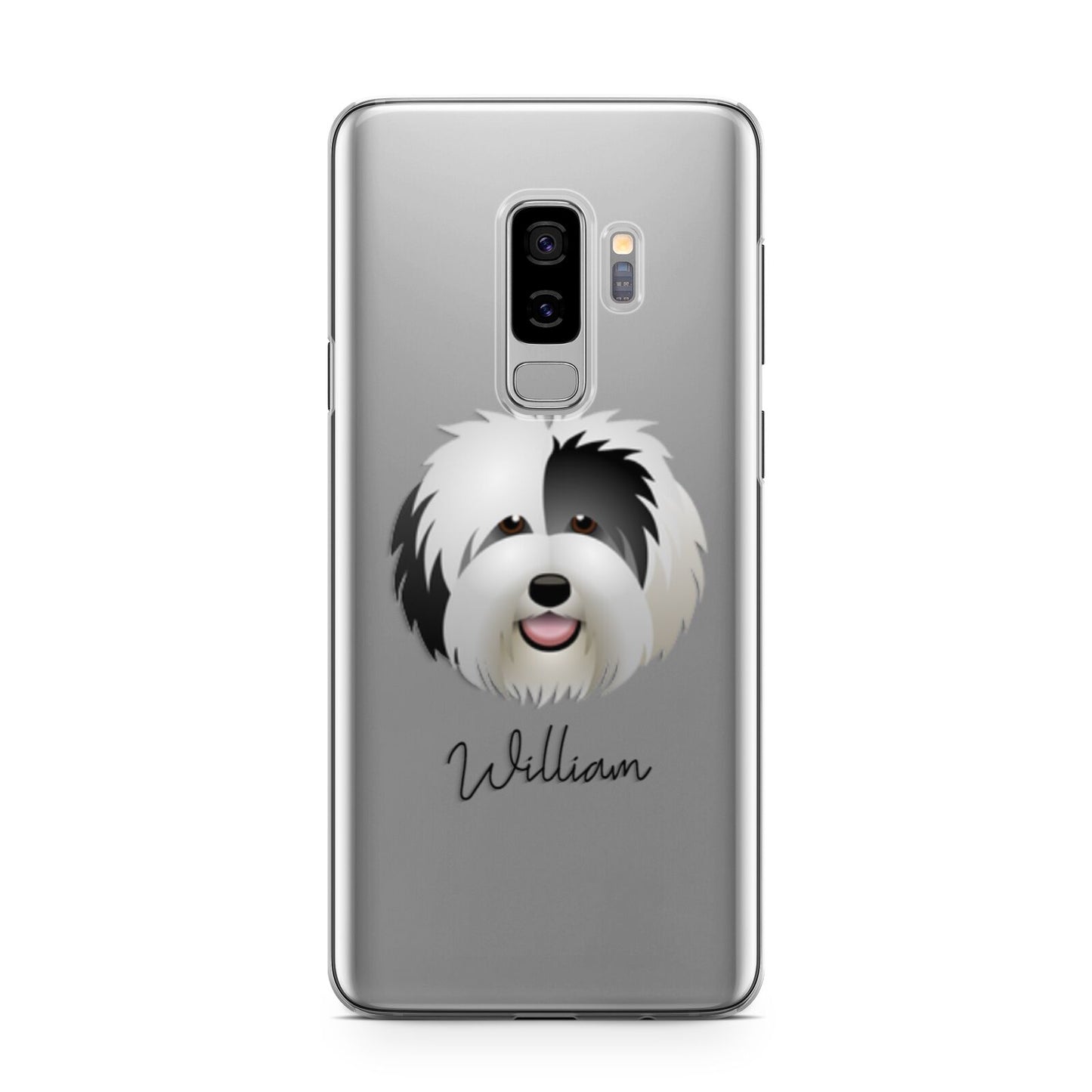 Old English Sheepdog Personalised Samsung Galaxy S9 Plus Case on Silver phone