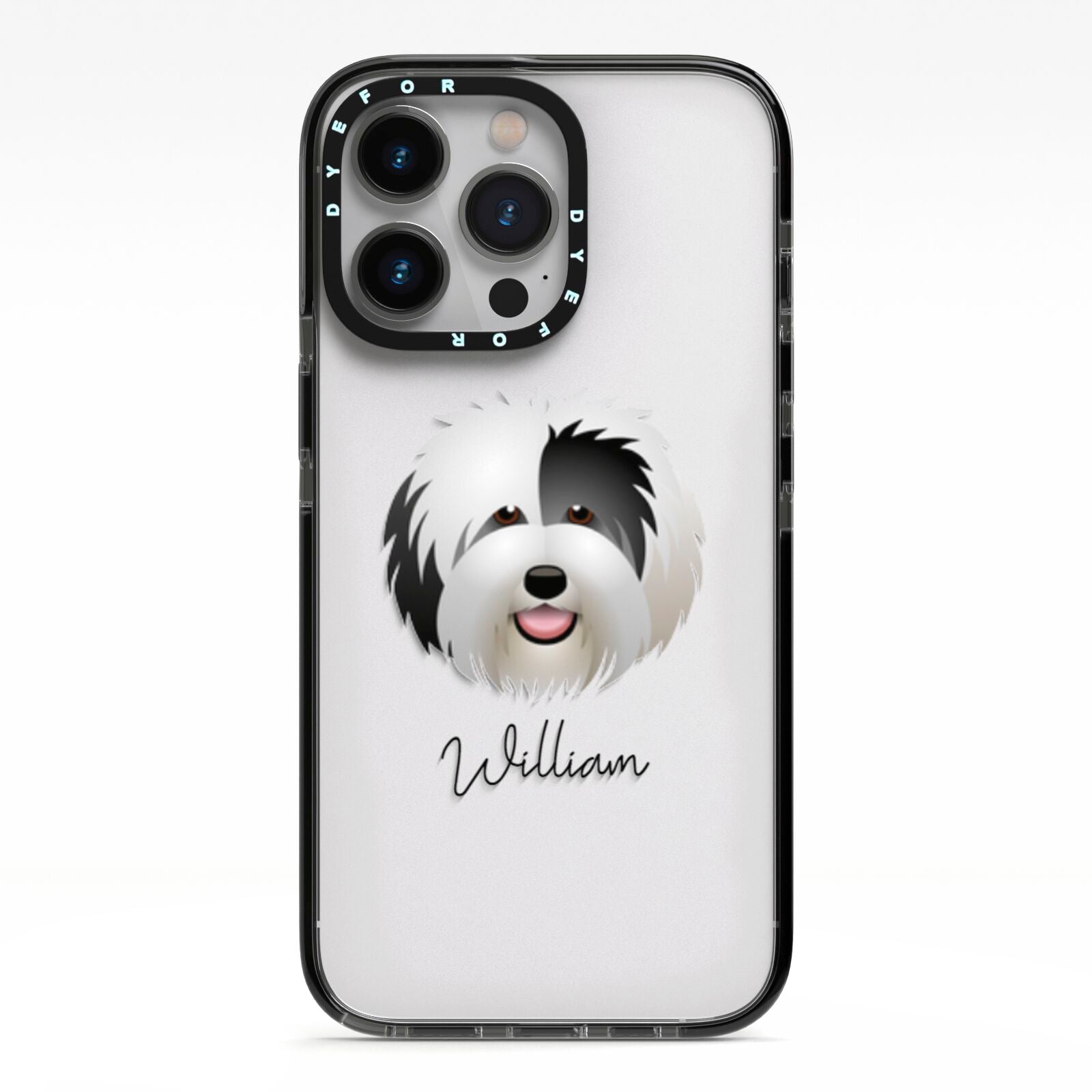 Old English Sheepdog Personalised iPhone 13 Pro Black Impact Case on Silver phone