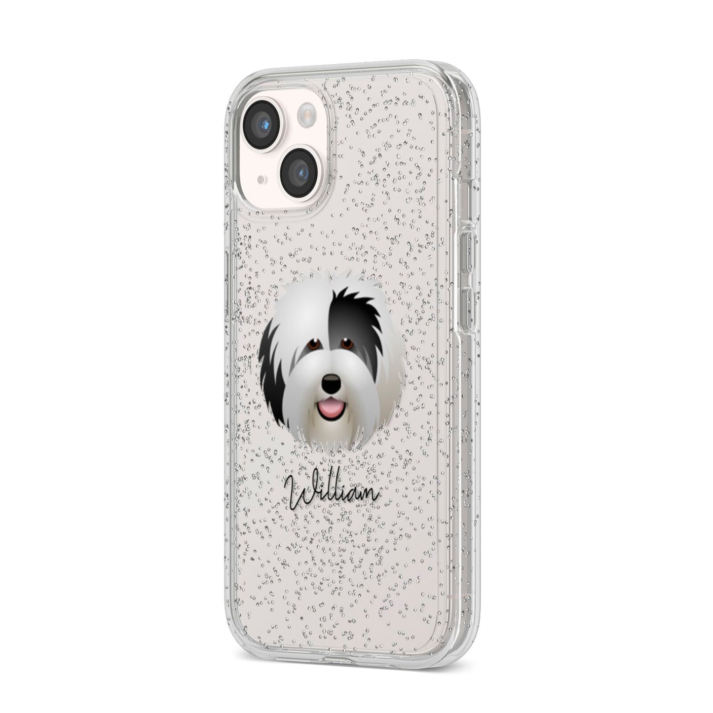 Old English Sheepdog Personalised iPhone 14 Glitter Tough Case Starlight Angled Image