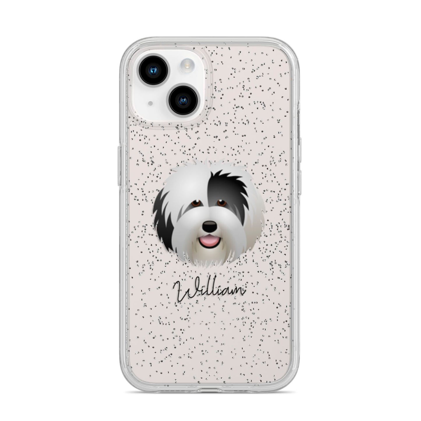 Old English Sheepdog Personalised iPhone 14 Glitter Tough Case Starlight