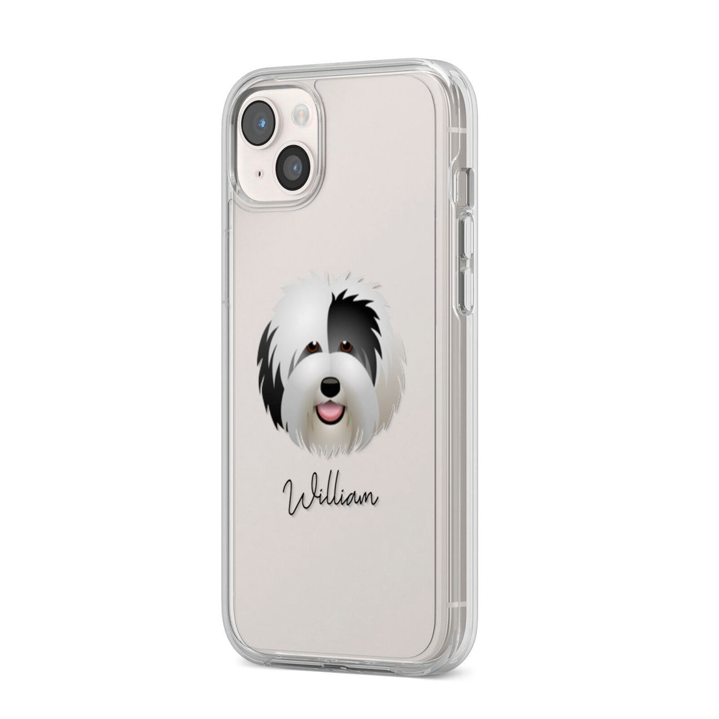 Old English Sheepdog Personalised iPhone 14 Plus Clear Tough Case Starlight Angled Image