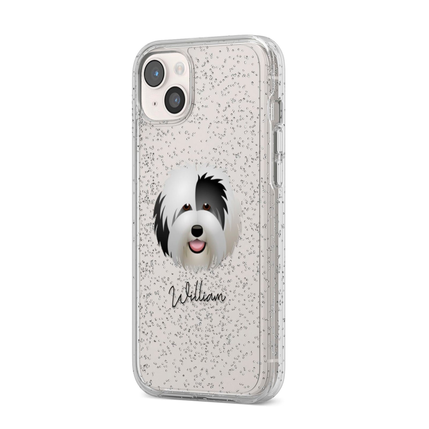 Old English Sheepdog Personalised iPhone 14 Plus Glitter Tough Case Starlight Angled Image