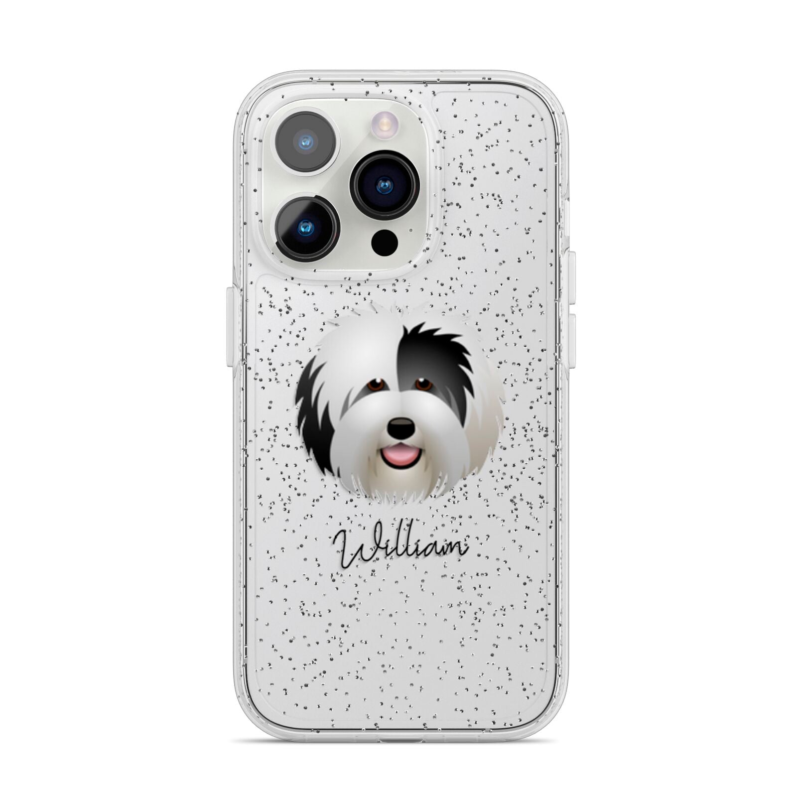 Old English Sheepdog Personalised iPhone 14 Pro Glitter Tough Case Silver