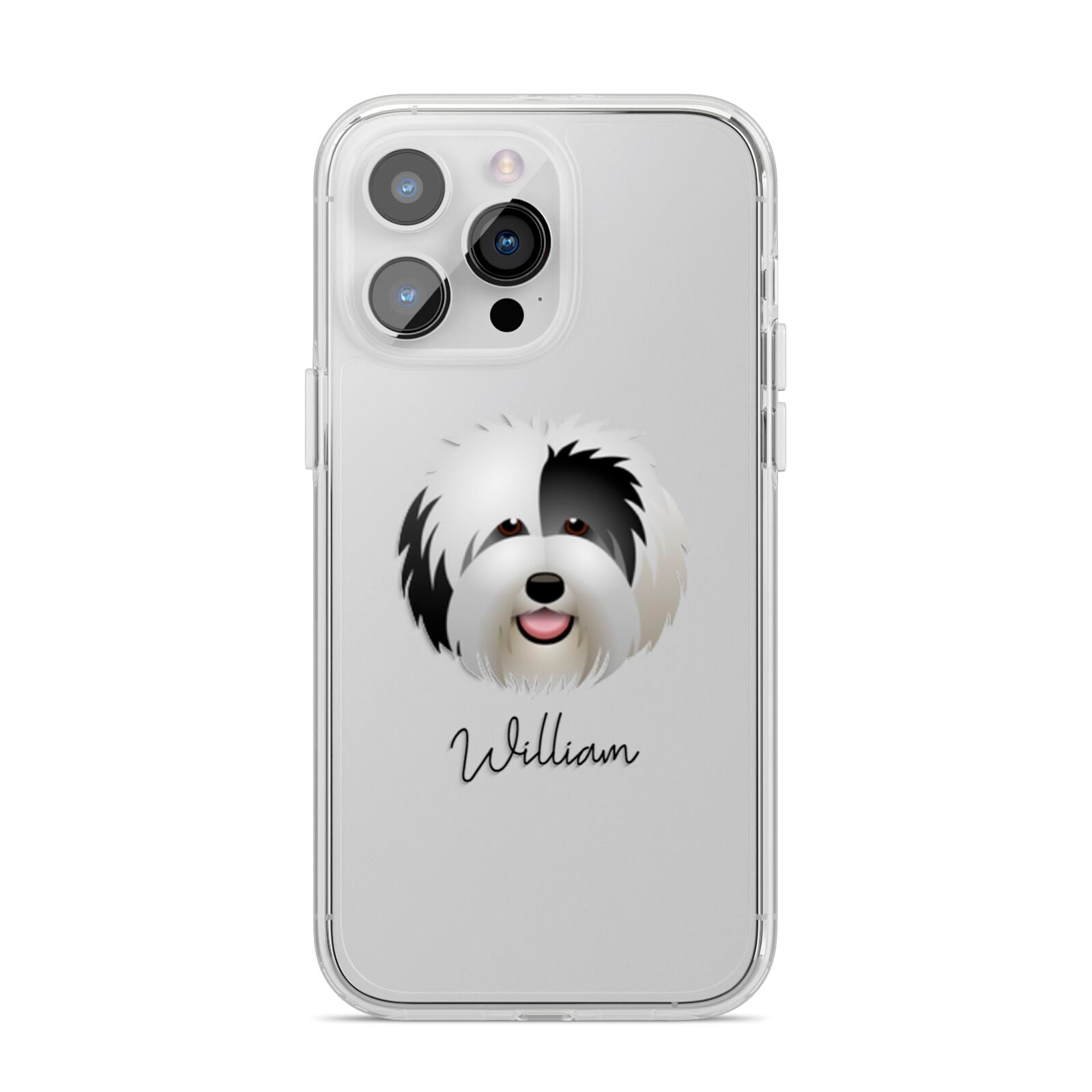 Old English Sheepdog Personalised iPhone 14 Pro Max Clear Tough Case Silver