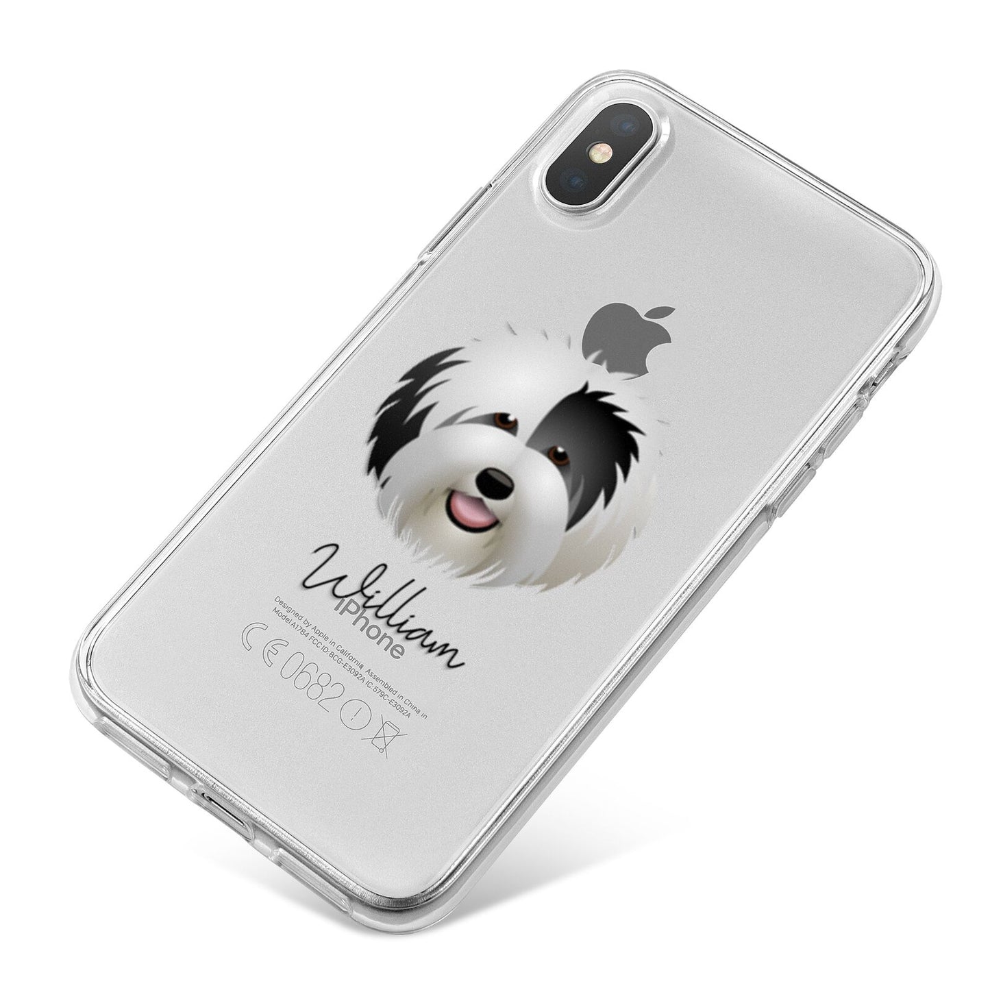 Old English Sheepdog Personalised iPhone X Bumper Case on Silver iPhone