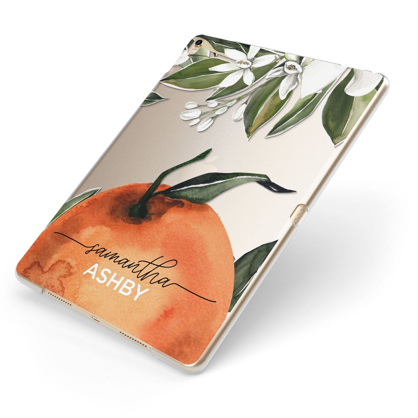 Orange Blossom Personalised Name Apple iPad Case on Gold iPad Side View