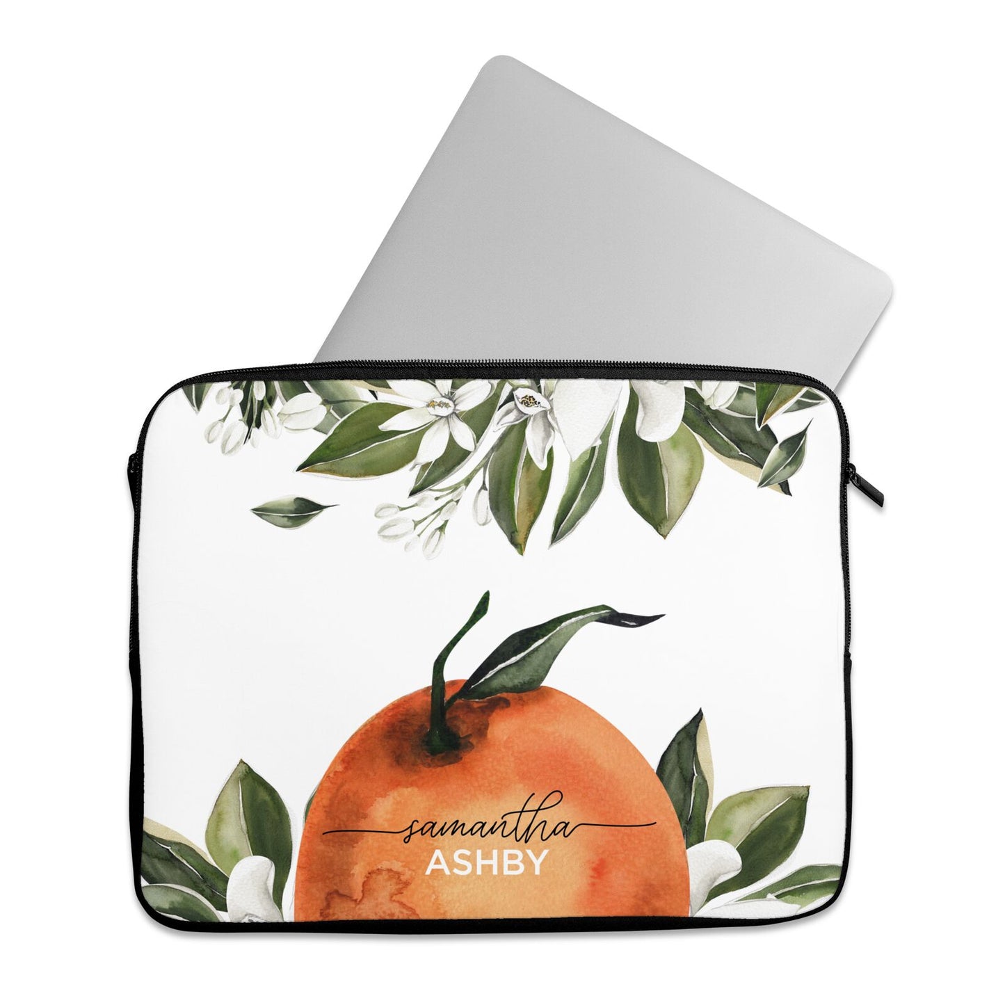 Orange Blossom Personalised Name Laptop Bag with Zipper