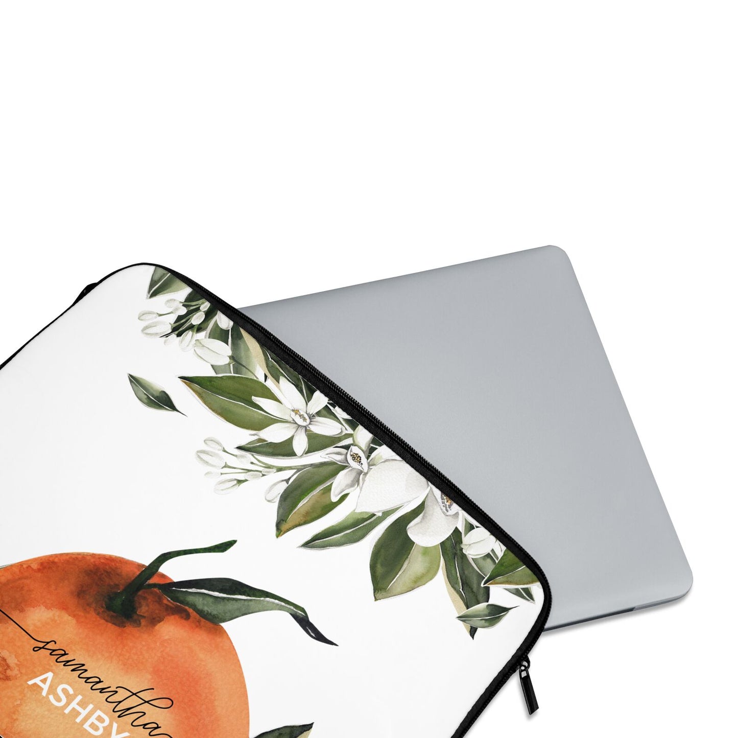 Orange Blossom Personalised Name Neoprene Laptop Bag