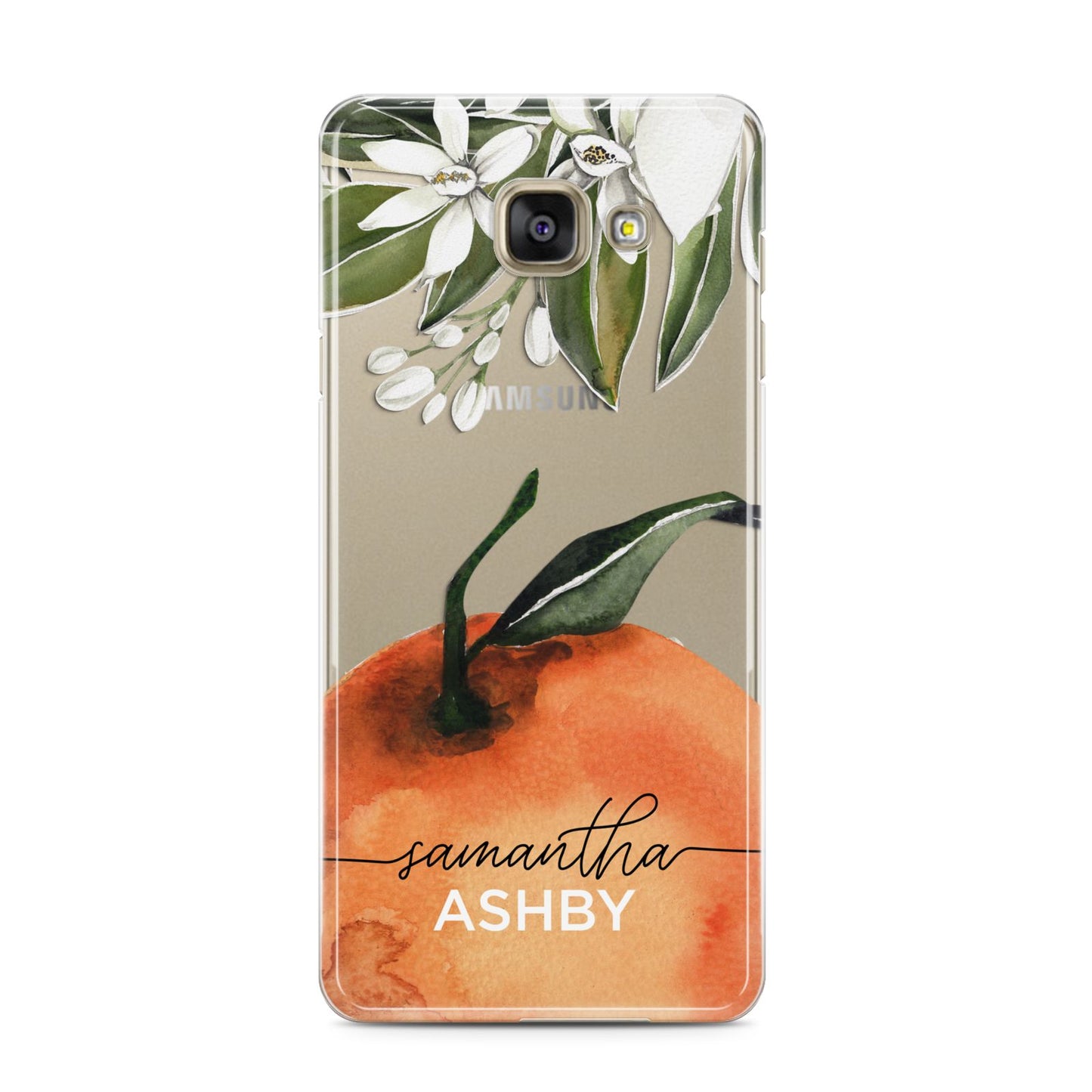 Orange Blossom Personalised Name Samsung Galaxy A3 2016 Case on gold phone