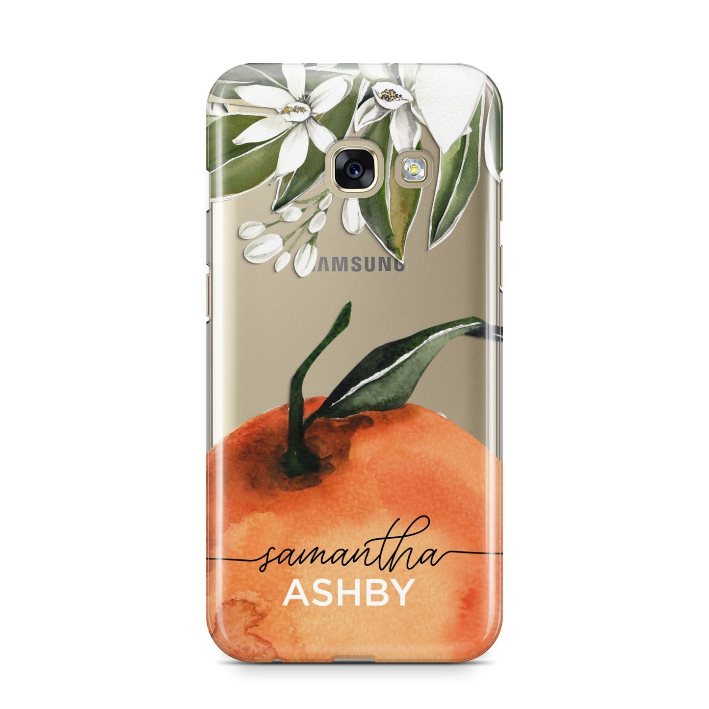 Orange Blossom Personalised Name Samsung Galaxy A3 2017 Case on gold phone