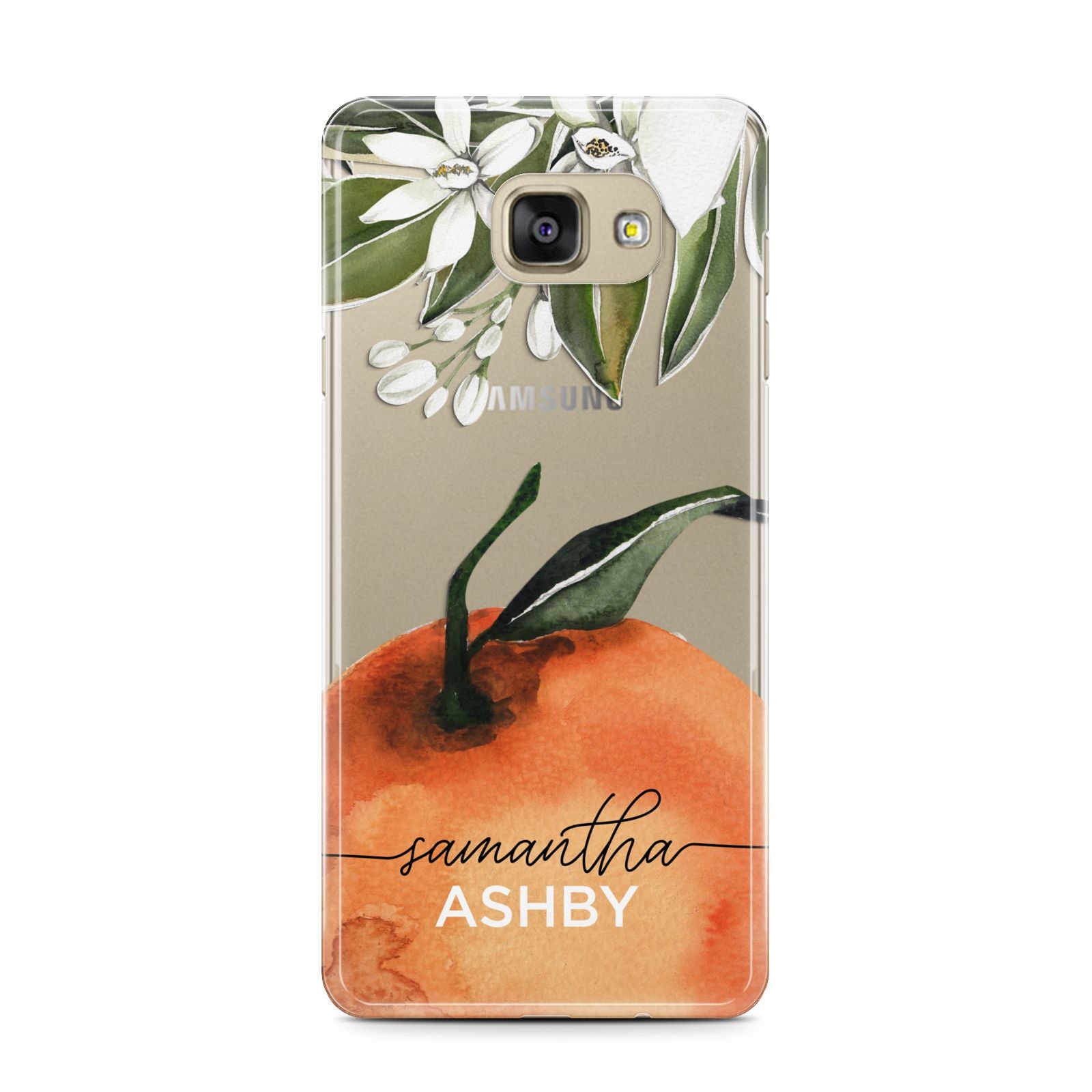 Orange Blossom Personalised Name Samsung Galaxy A7 2016 Case on gold phone