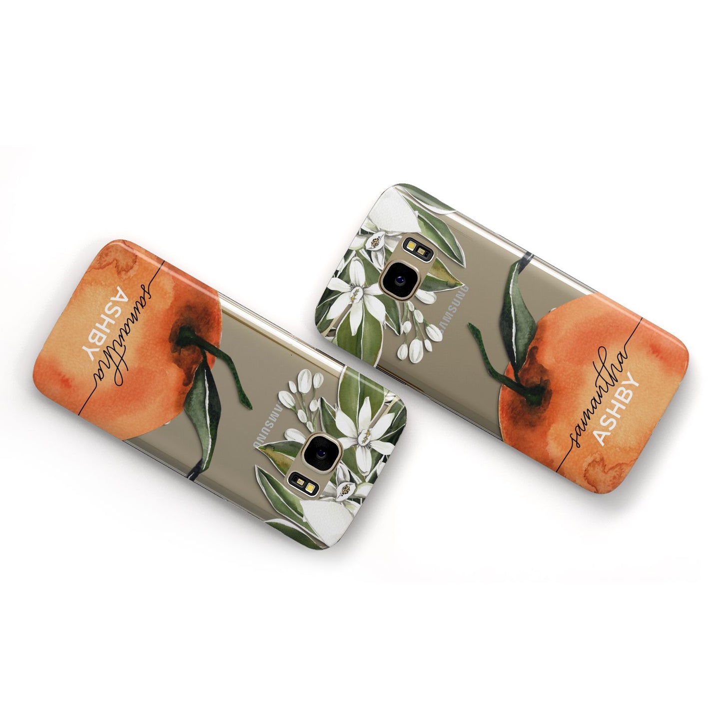 Orange Blossom Personalised Name Samsung Galaxy Case Flat Overview