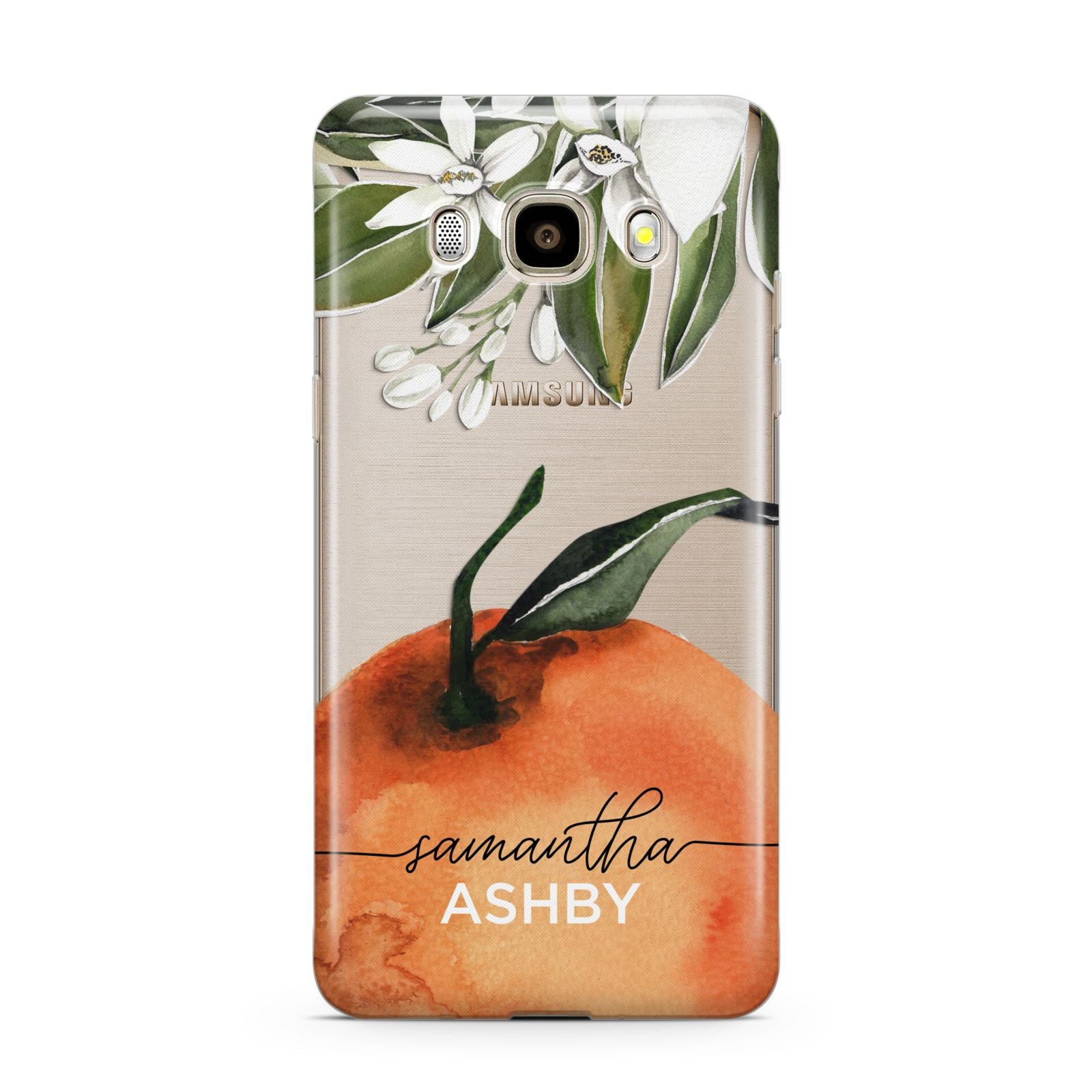 Orange Blossom Personalised Name Samsung Galaxy J7 2016 Case on gold phone