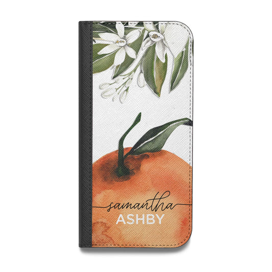 Orange Blossom Personalised Name Vegan Leather Flip iPhone Case