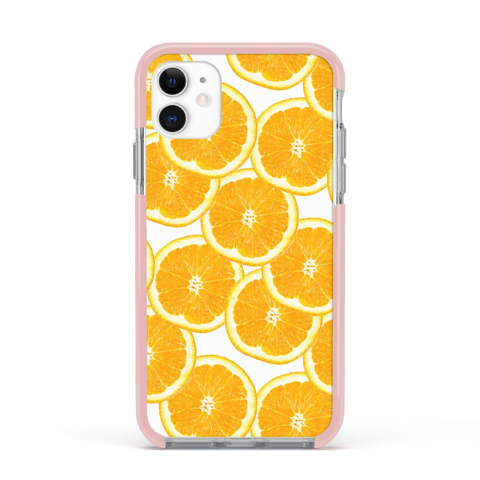 Orange Fruit Slices Apple iPhone 11 in White with Pink Impact Case