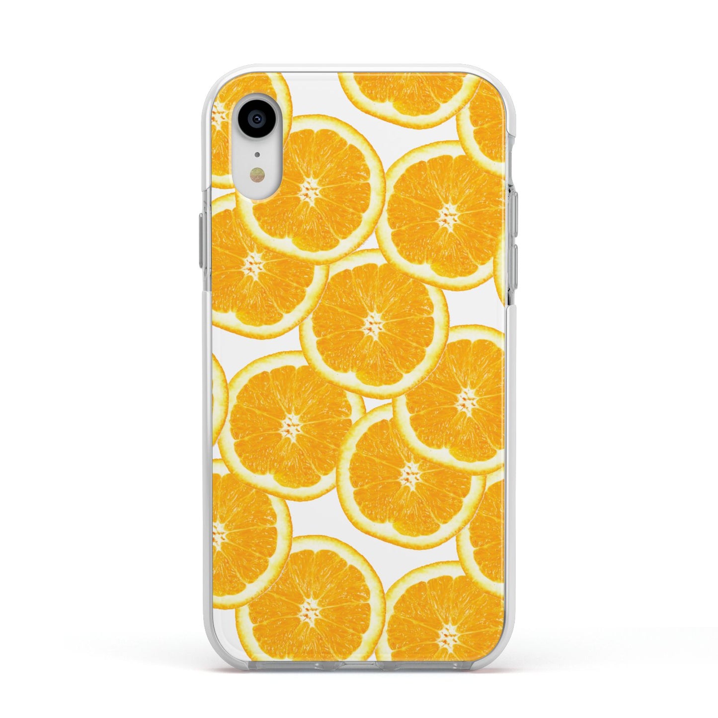Orange Fruit Slices Apple iPhone XR Impact Case White Edge on Silver Phone